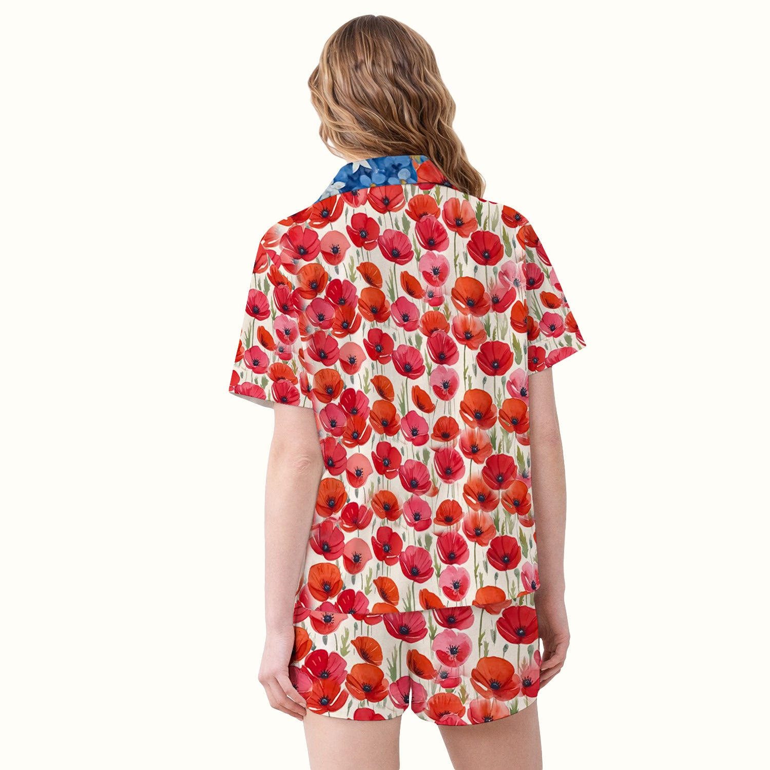 Memorial Day Nurse Poppy American Flag Pajama Set, Soft Breathable Fabric Comfortable Sleepwear