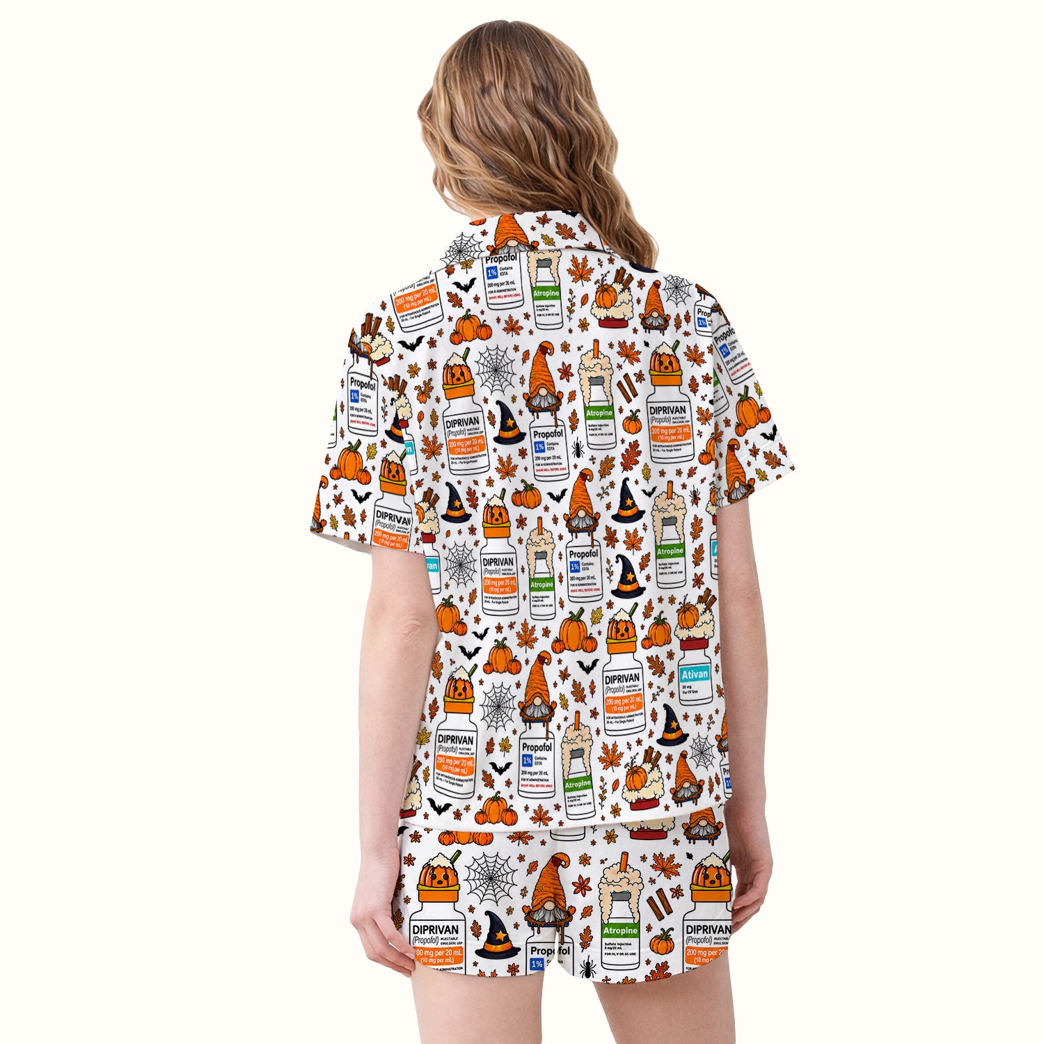 Funny Witch Hat & Pumpkin Print Pajama Set, Soft Breathable Fabric Comfortable Sleepwear