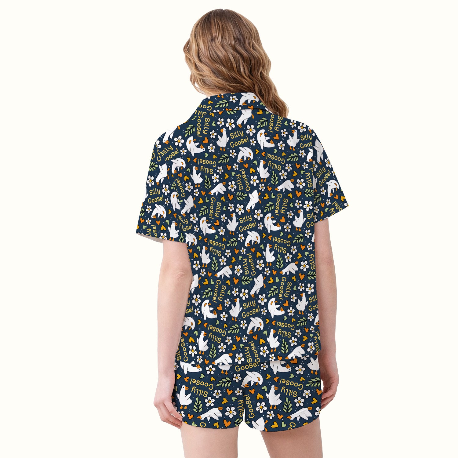 Silly Goose Floral Pattern Pajama Set, Soft Breathable Fabric Comfortable Sleepwear