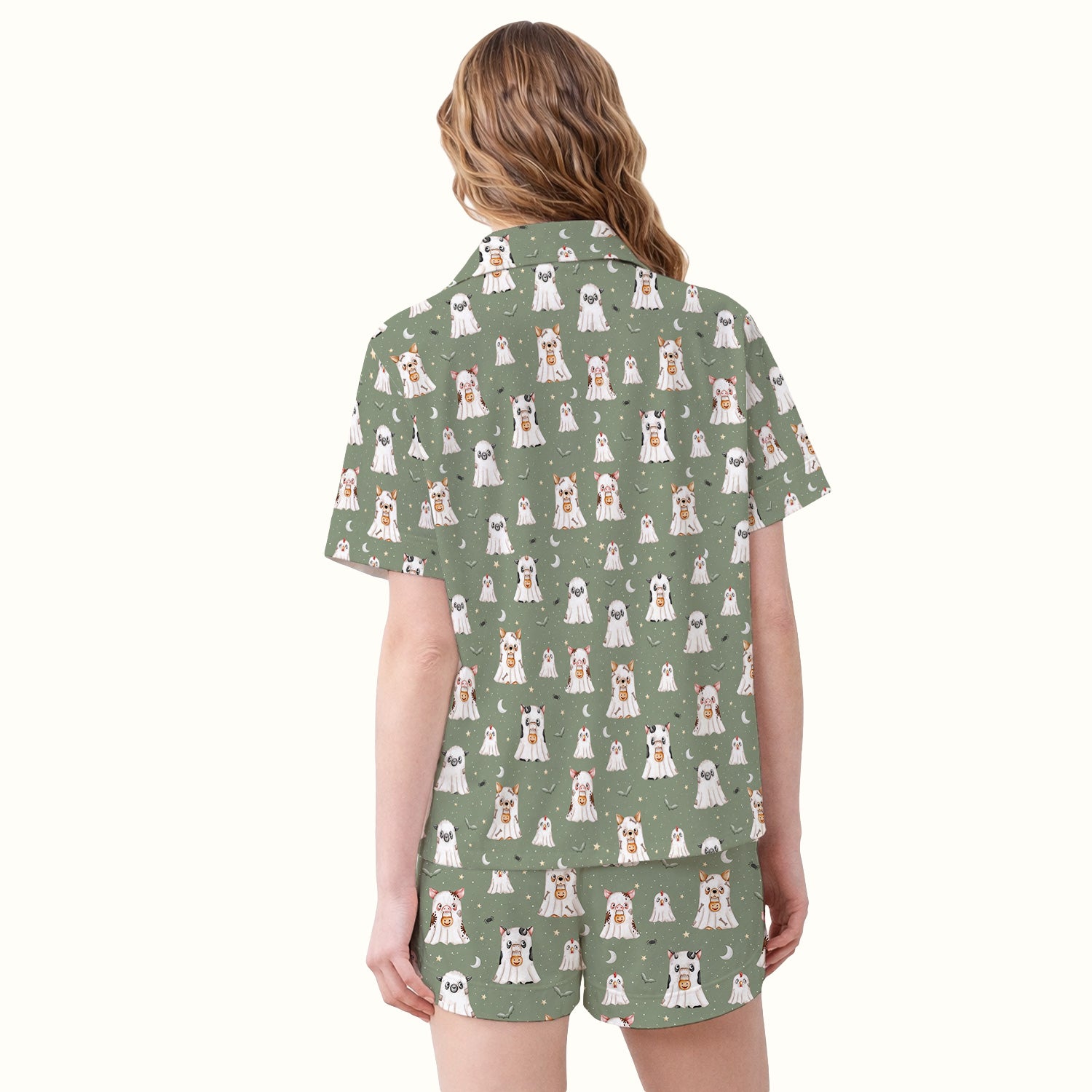 Spooky Farm Animal Ghost Pajama Set, Soft Breathable Fabric Comfortable Sleepwear