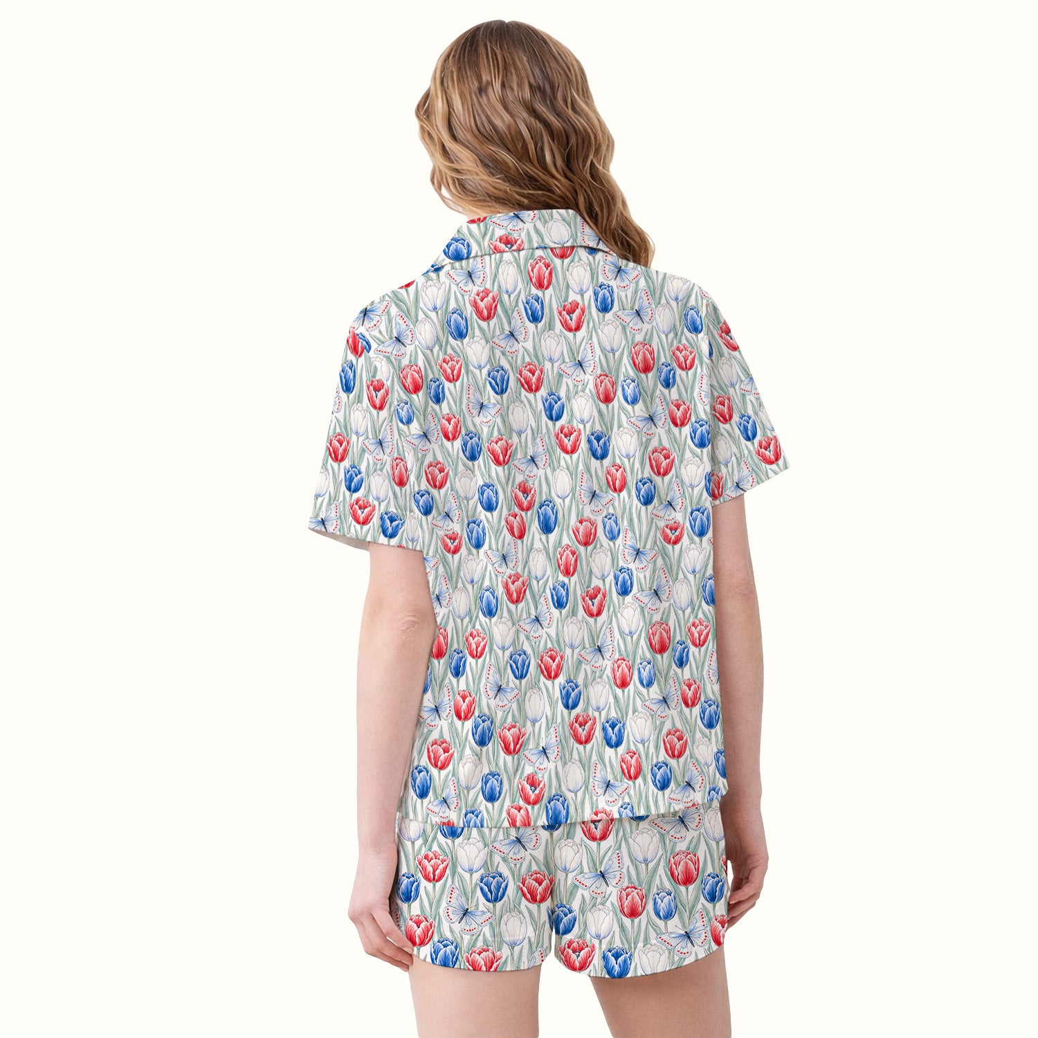 Patriotic Tulip Butterfly Nurse for RN, CNA, Healthcare Workers Pajama Set, Soft Breathable Fabric Comfortable Sleepwear