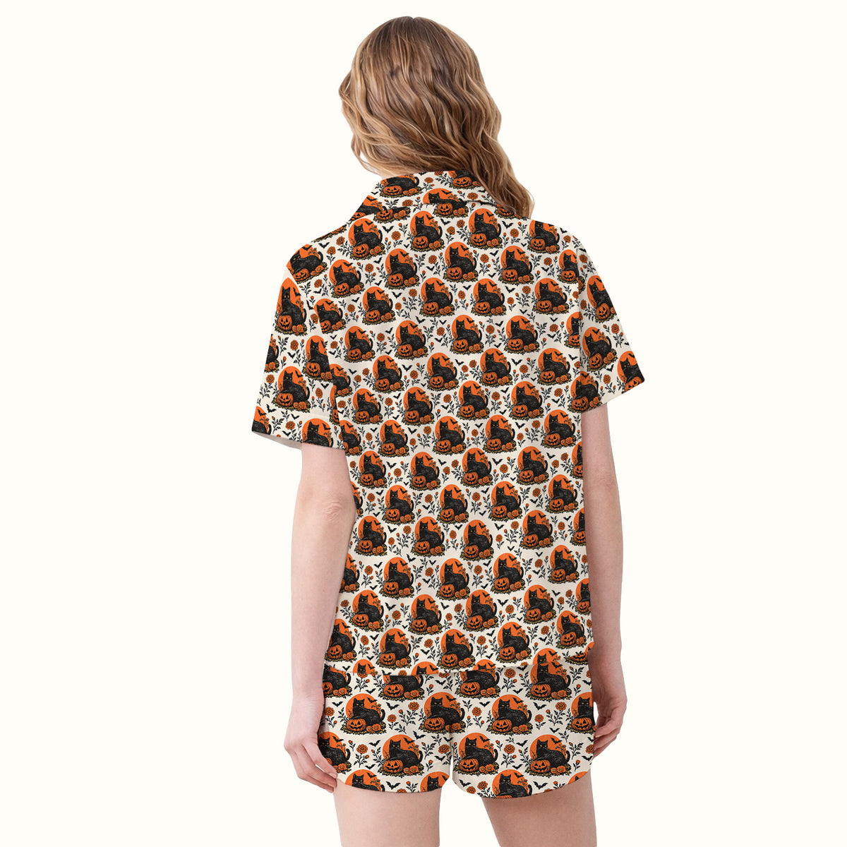 Buntes Pyjama-Set mit Neon-Katzengesichtern, weicher, atmungsaktiver Stoff, bequeme Nachtwäsche