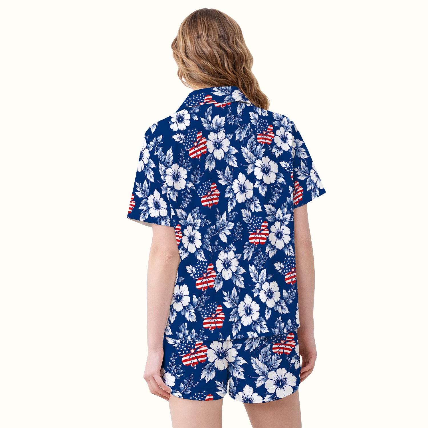 Patriotic Butterfly Floral Nurse for RN & CNA, American Flag Healthcare Workers Uniform Pajama Set, Soft Breathable Fabric Comfortable Sleepwear