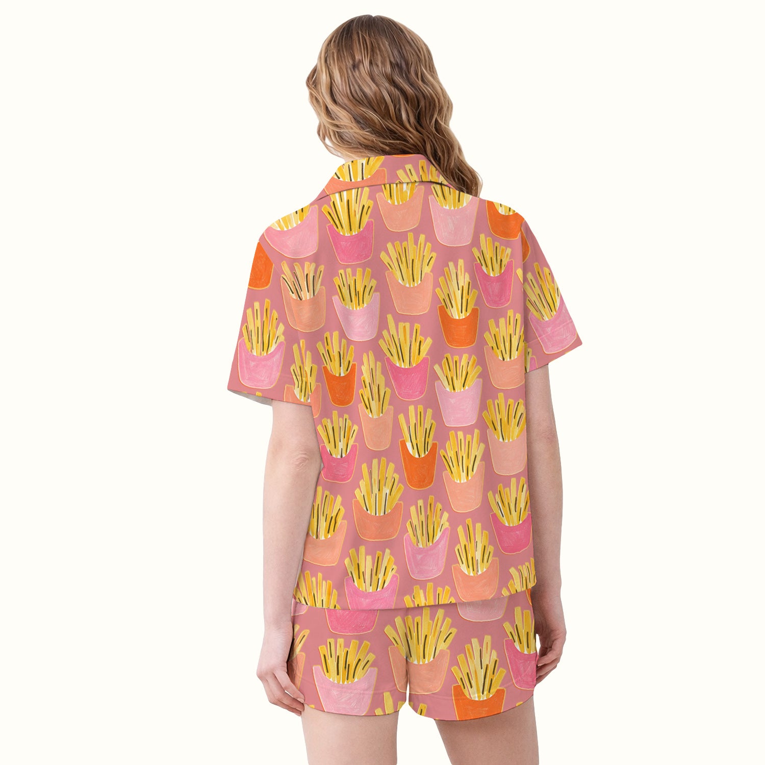 Funny French Fries Snack Food Pattern Pajama Set, Breathable Fabrics Uniform