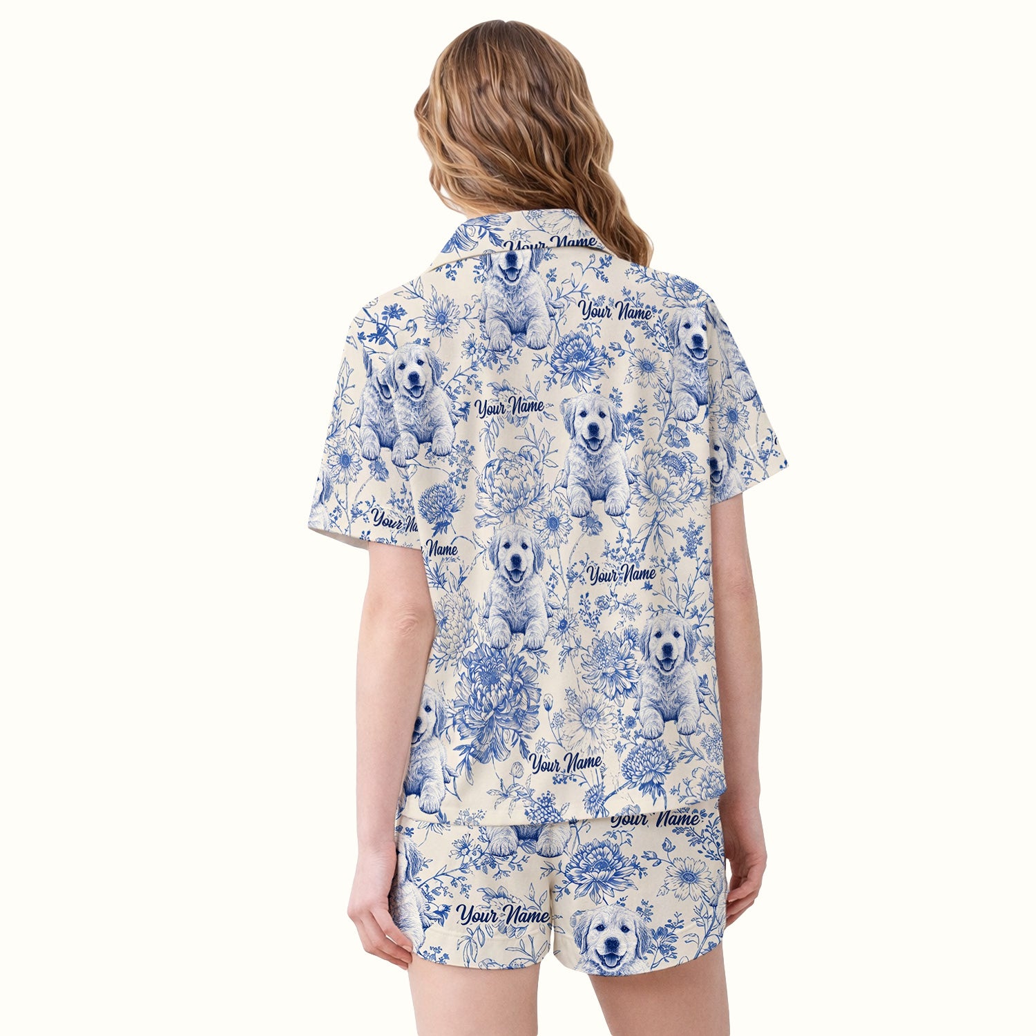 Personalized Custom Pet Photo Name Floral Pattern Pajama Set, Soft Breathable Fabric Comfortable Sleepwear