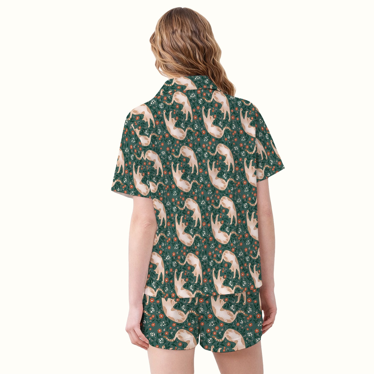 Glowing Blue Butterfly Garden Pattern Pajama Set, Soft Breathable Fabric Comfortable Sleepwear