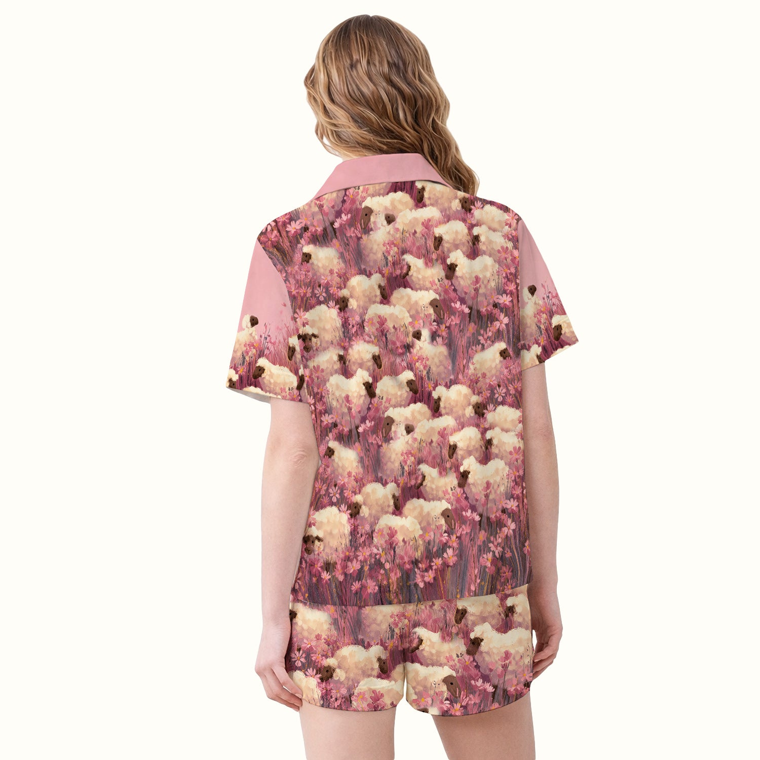 Christian Shepherd With Lambs Pattern Pajama Set, Soft Breathable Fabric Comfortable Sleepwear