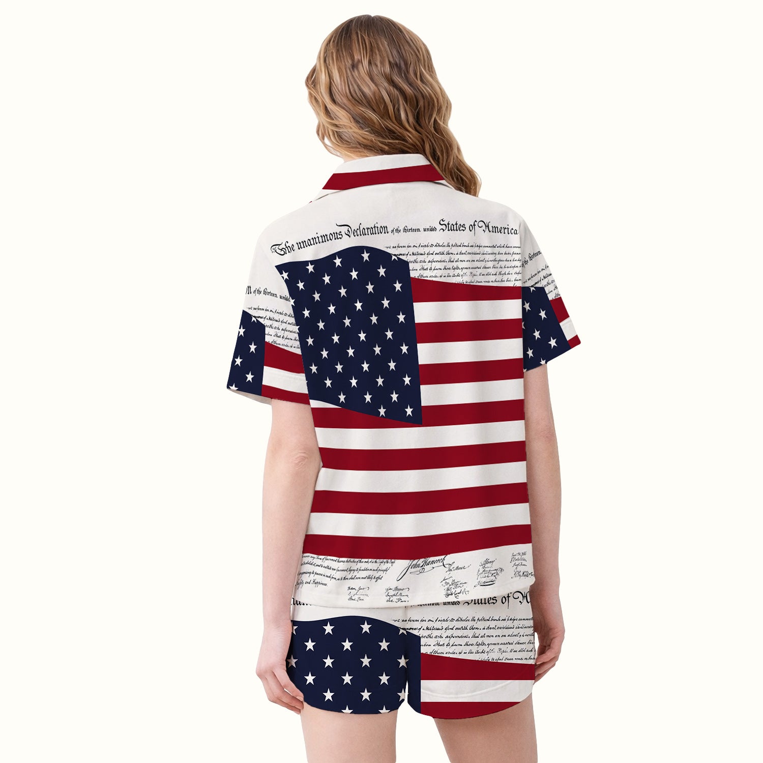 Patriotic Nurse American Flag Pattern Pajama Set, Soft Breathable Fabric Comfortable Sleepwear
