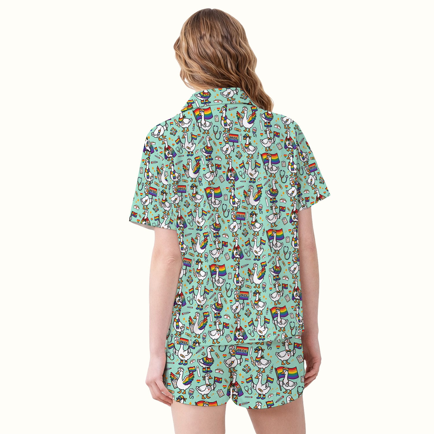 LGBT Pride Nurse Duck Pattern Pajama Set, Breathable Fabrics Uniform