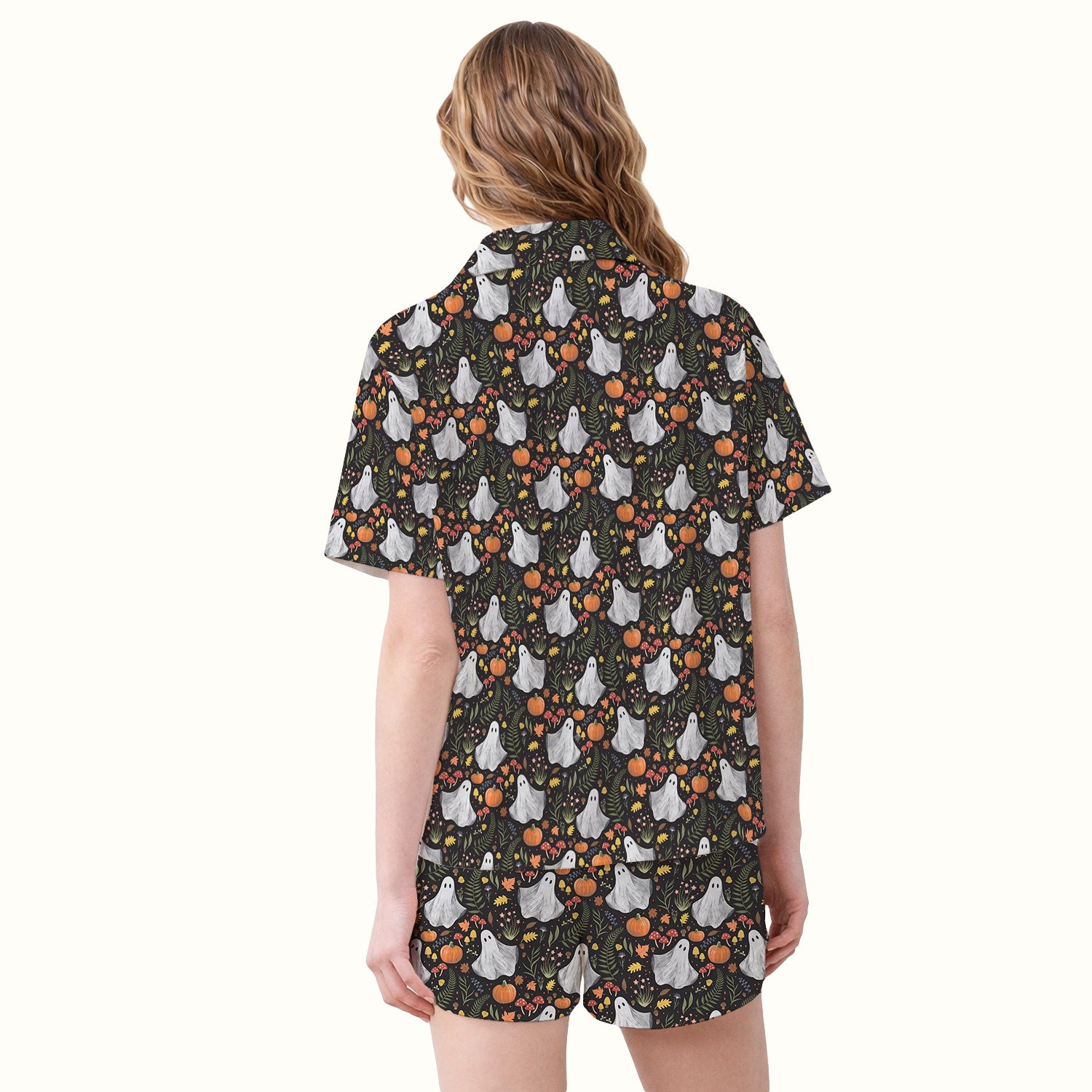 Pumpkin Woodland Pattern Pajama Set, Soft Breathable Fabric Comfortable Sleepwear