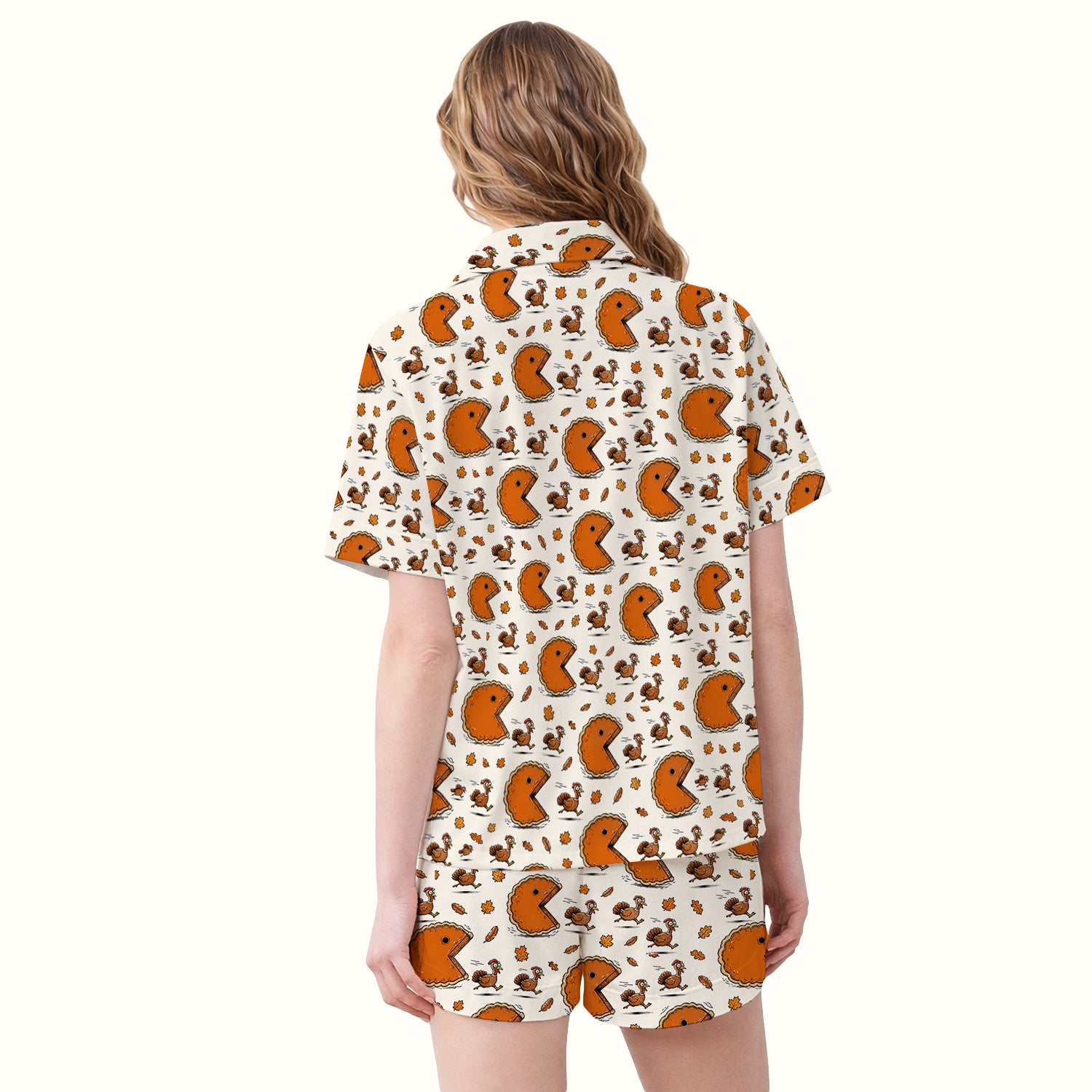 Thanksgiving Pie Chasing Turkey Pajama Set, Soft Breathable Fabric Comfortable Sleepwear