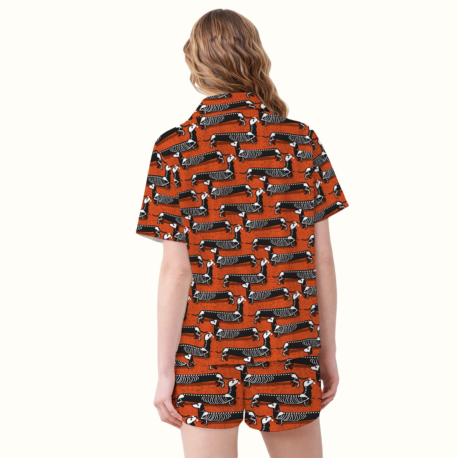 X-Ray Dachshund Skeleton Pajama Set, Soft Breathable Fabric Comfortable Sleepwear