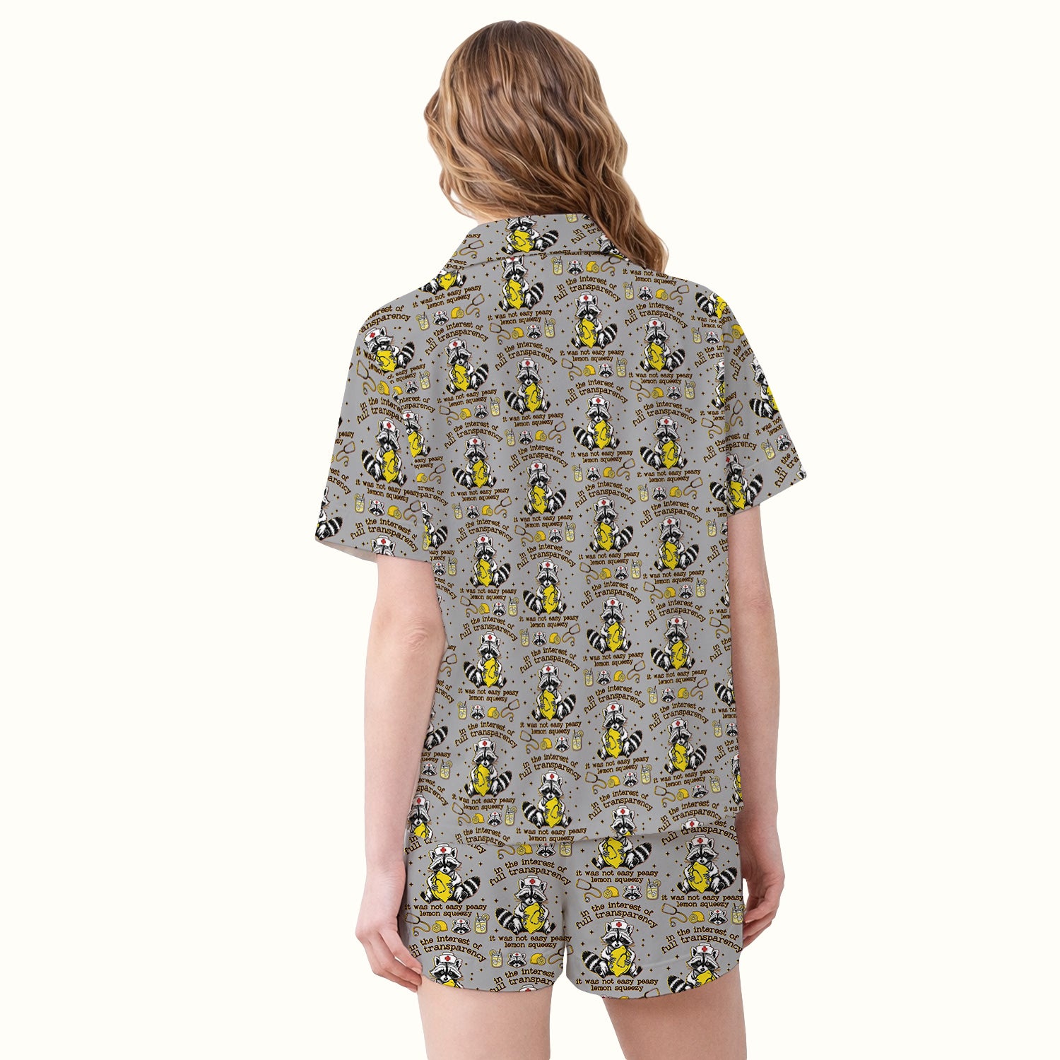 Raccoon Lemon Quote Medical Humor Pattern Pajama Set, Breathable Fabrics Uniform