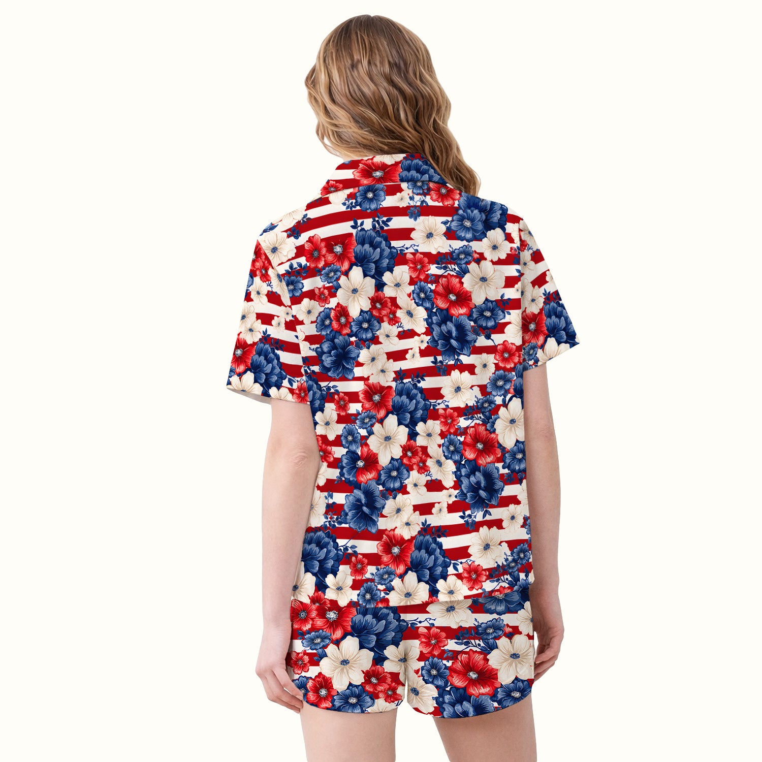 Patriotic Floral Nurse for RN & CNA, American Flag Healthcare Workers Medical Uniform Pajama Set, Soft Breathable Fabric Comfortable Sleepwear