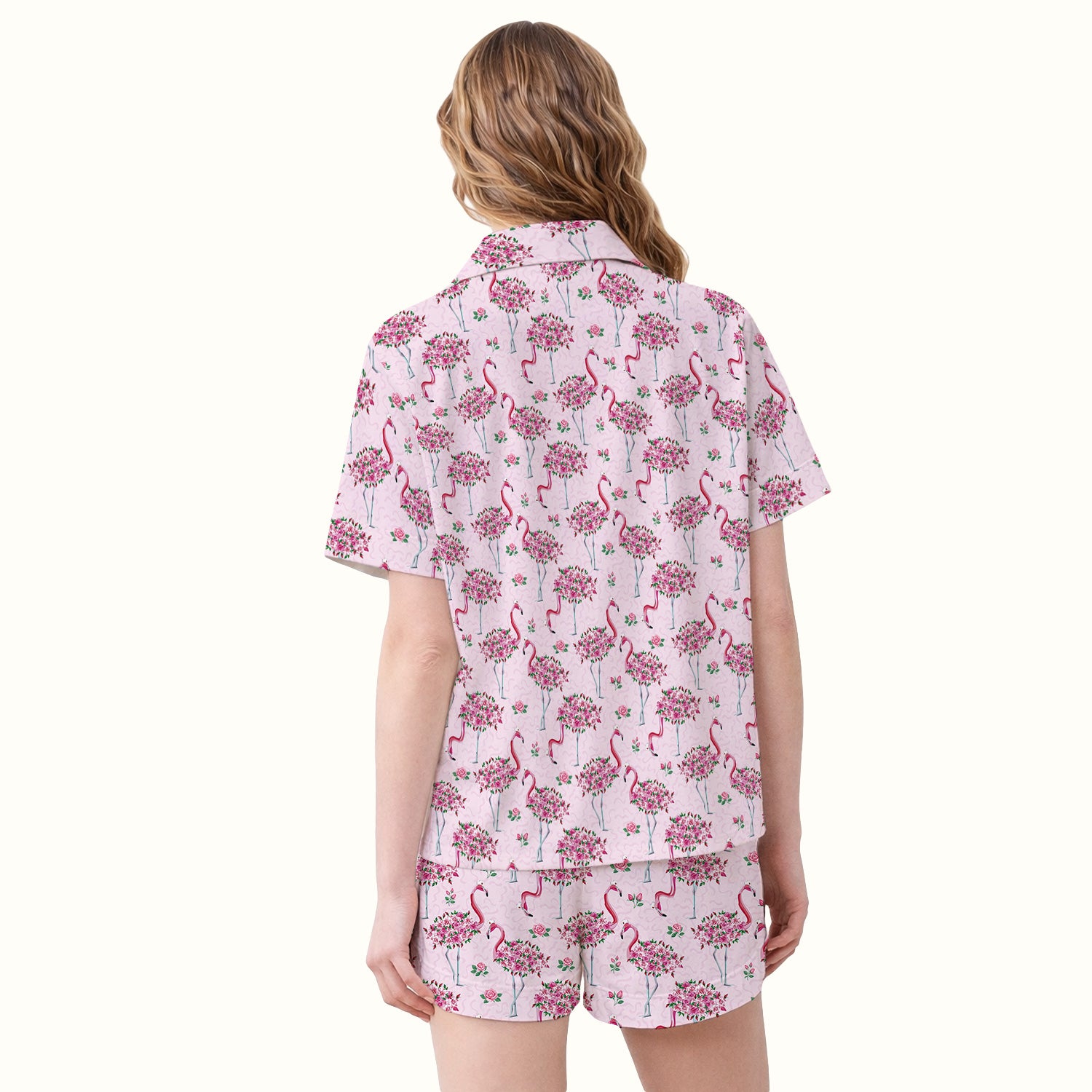 Pink Flamingo Floral Pattern  Pajama Set, Breathable Fabrics Uniform
