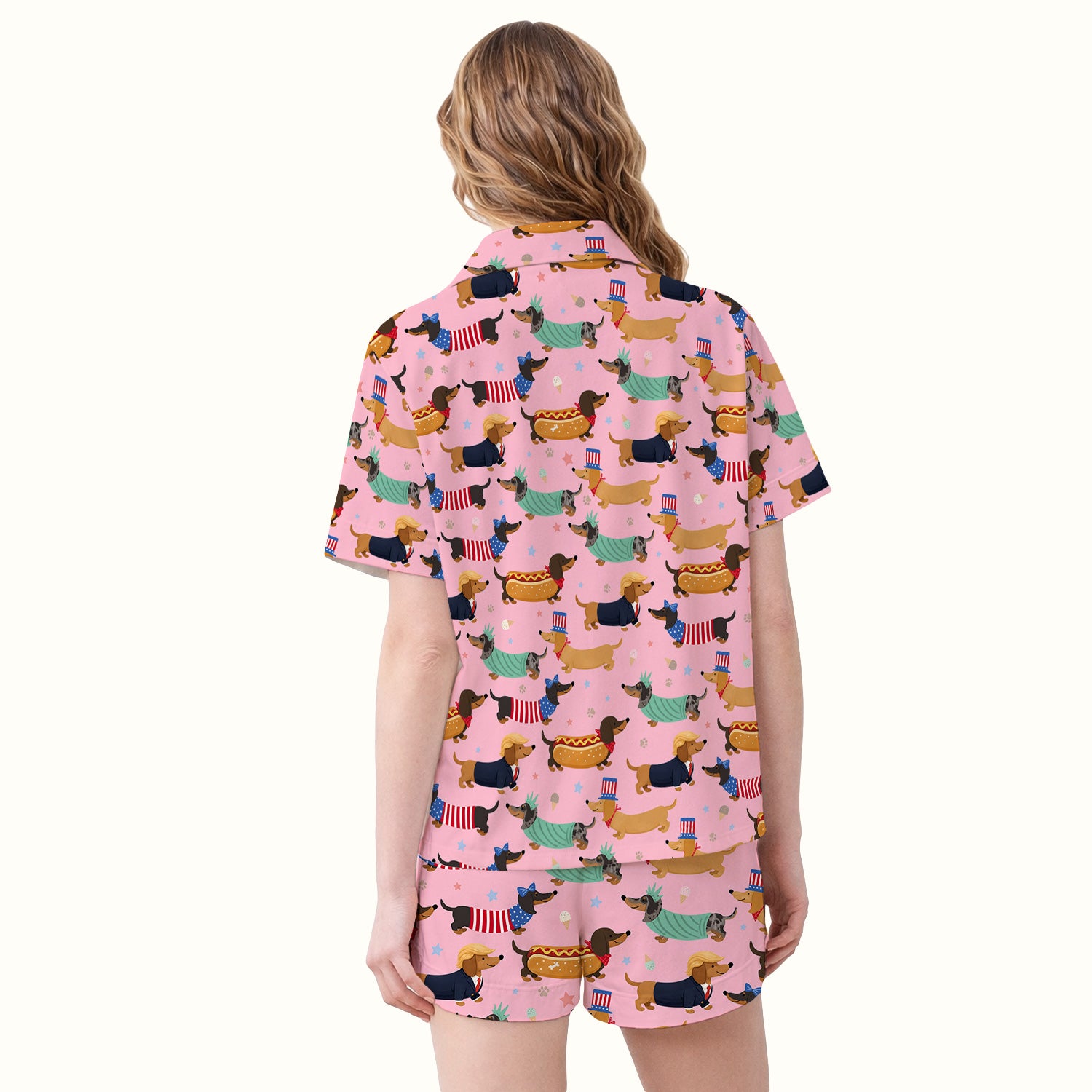 Funny Patriotic Dachshund Costume Dogs Pattern Pajama Set, Breathable Fabrics Uniform