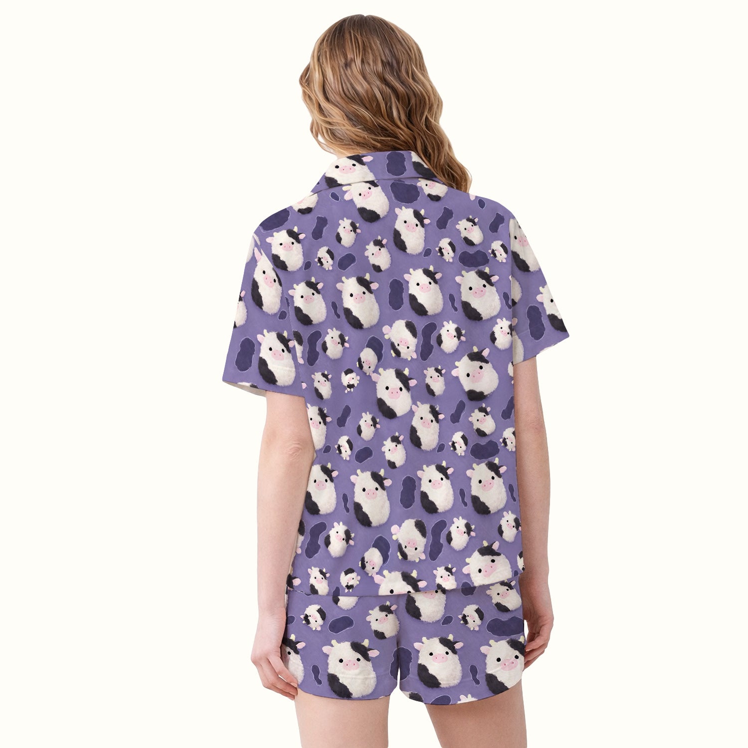 Cute Cartoon Pig Pattern Pajama Set, Soft Breathable Fabric Comfortable Sleepwear