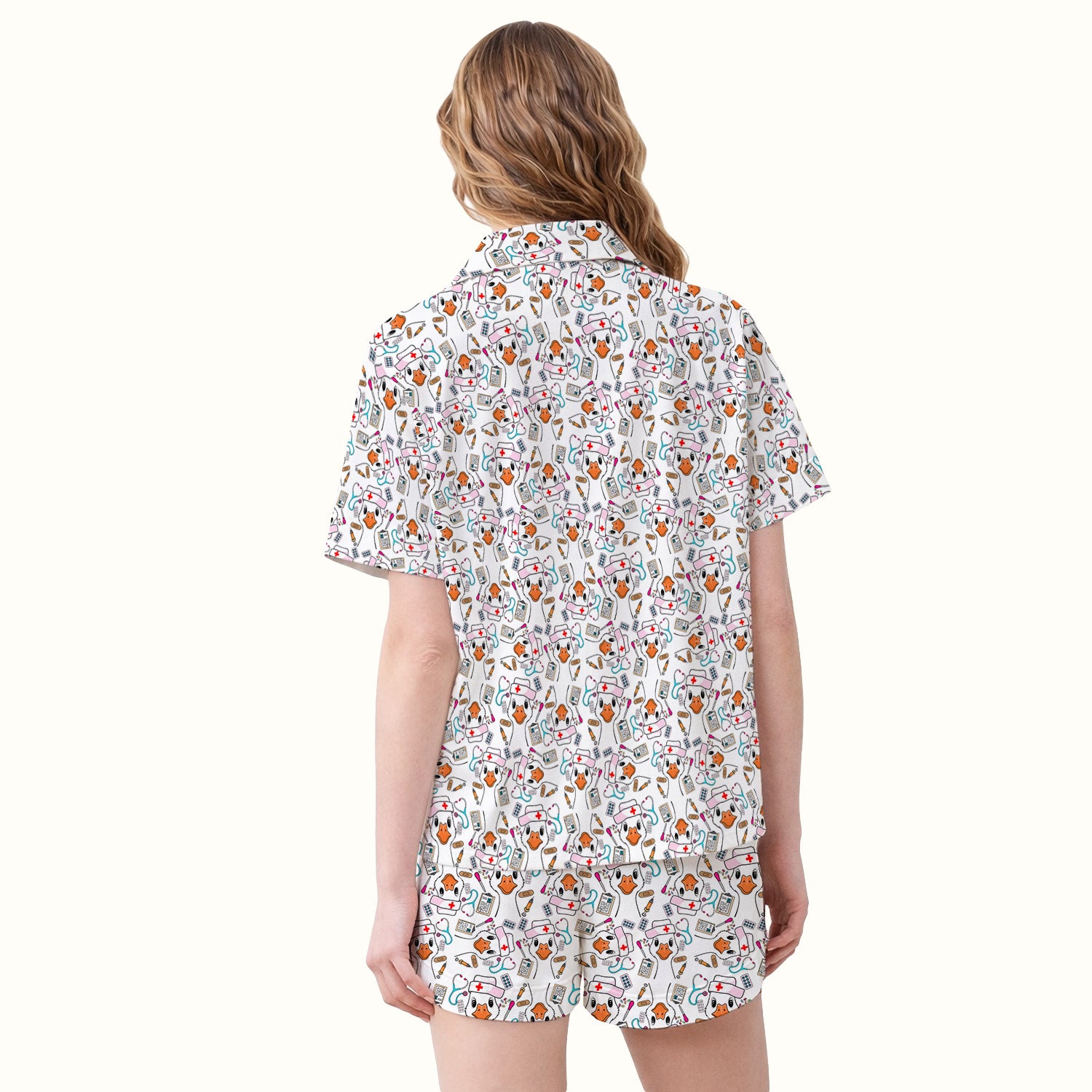 Duck Wearing Hat With Medical Tools Pajama Set, Breathable Fabrics Uniform