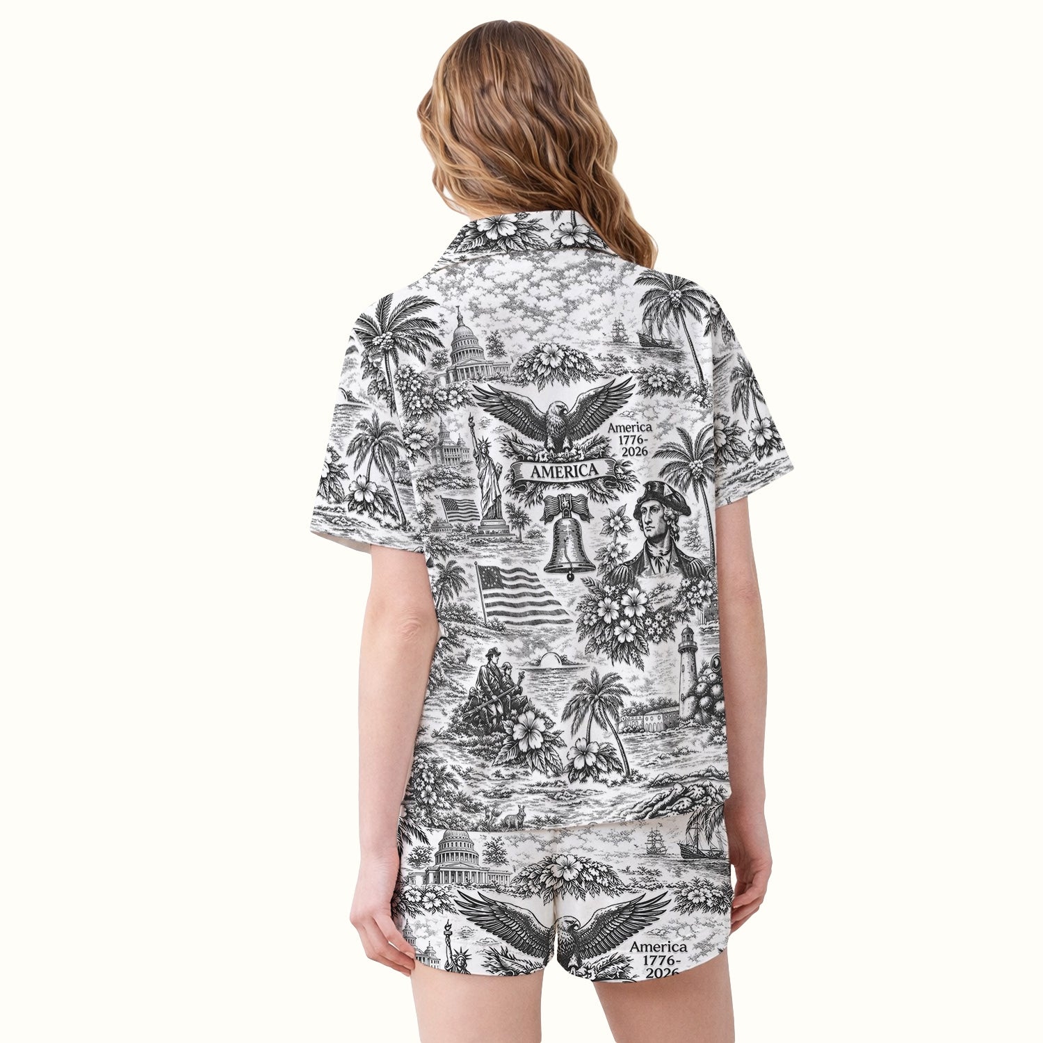 Patriotic America Heritage Toile Pattern Pajama Set, Breathable Fabrics Uniform