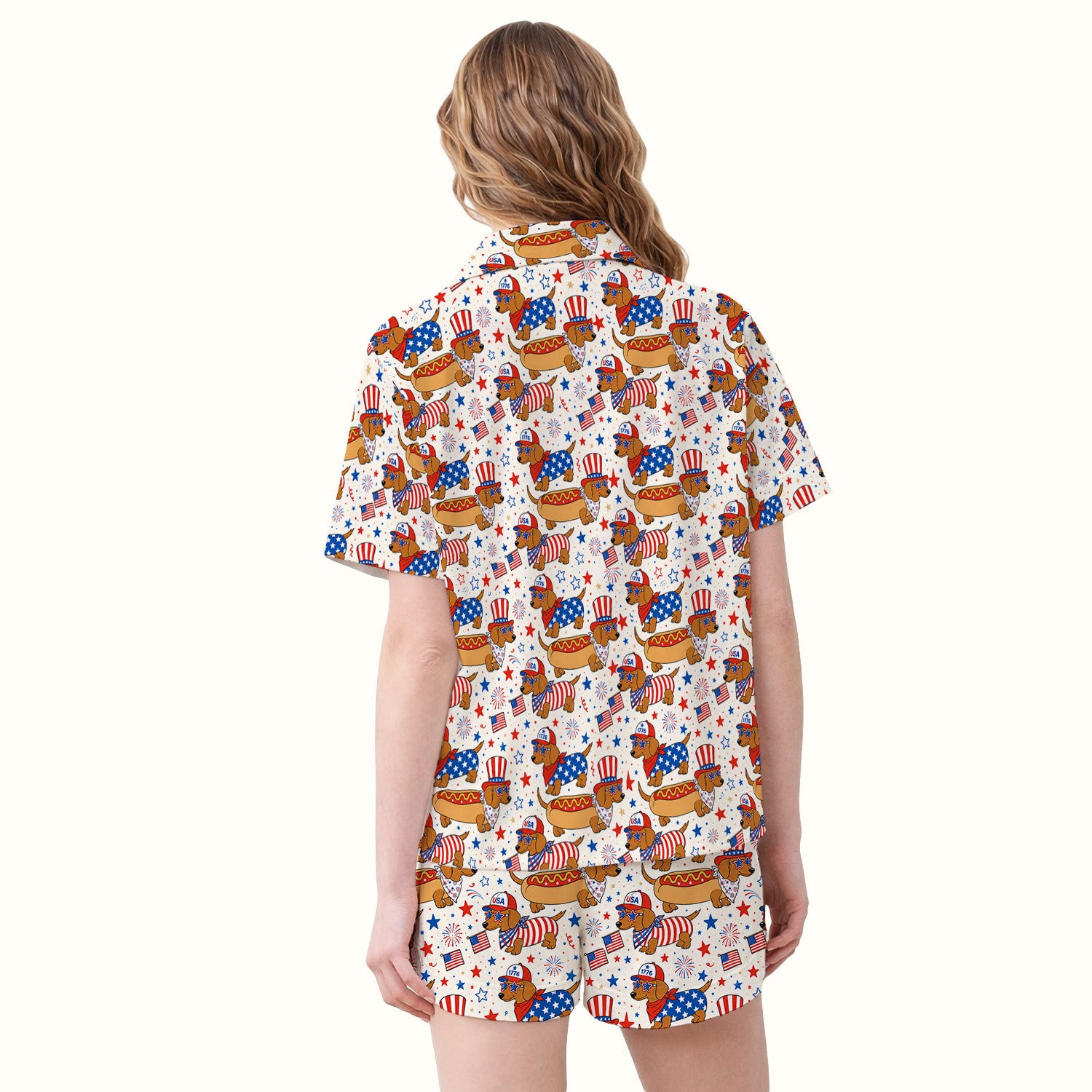 Patriotic Dachshund Fourth Of July Pajama Set, Soft Breathable Fabric Comfortable Sleepwear