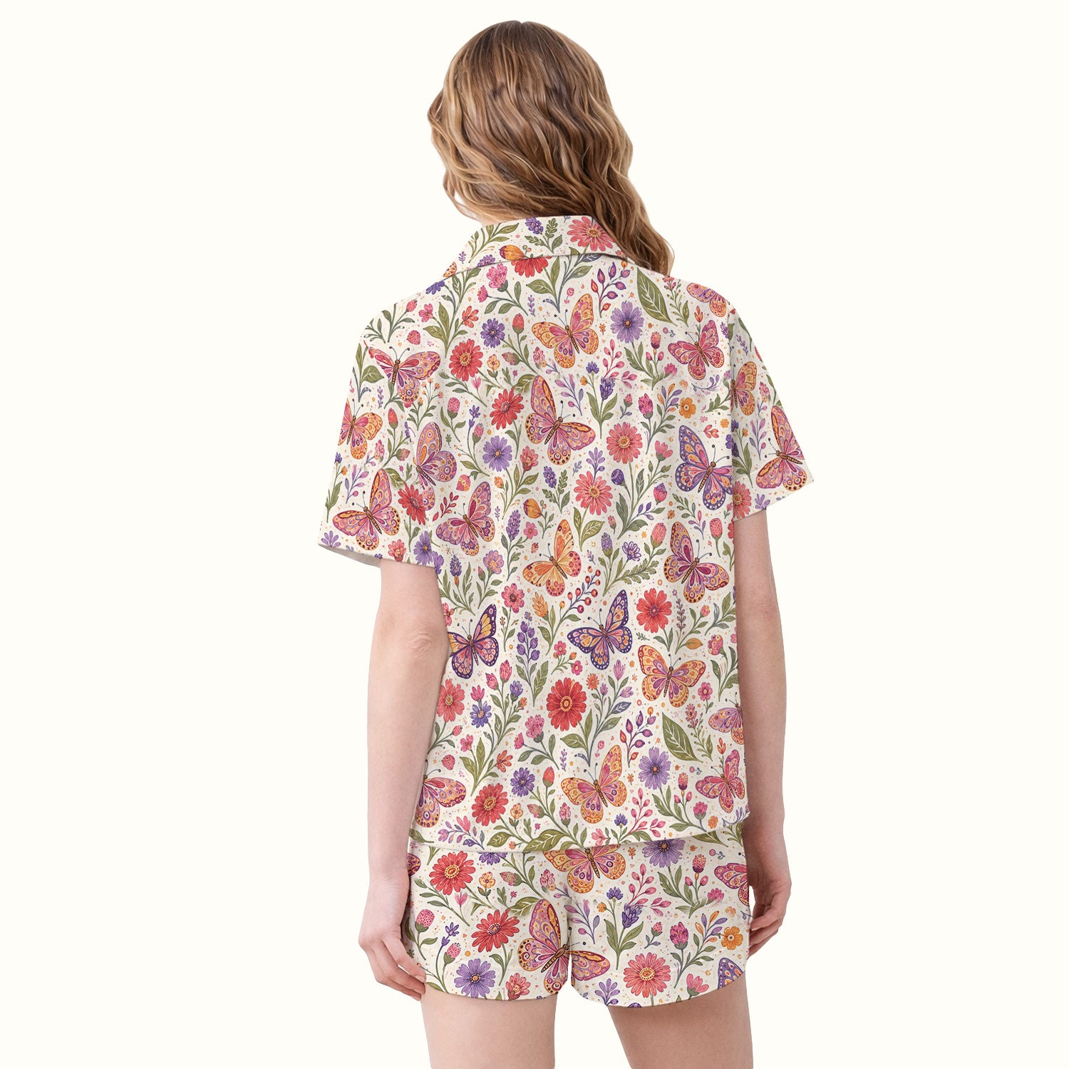 Floral Butterfly Pediatric Nurse Pattern Pajama Set, Soft Breathable Fabric Comfortable Sleepwear