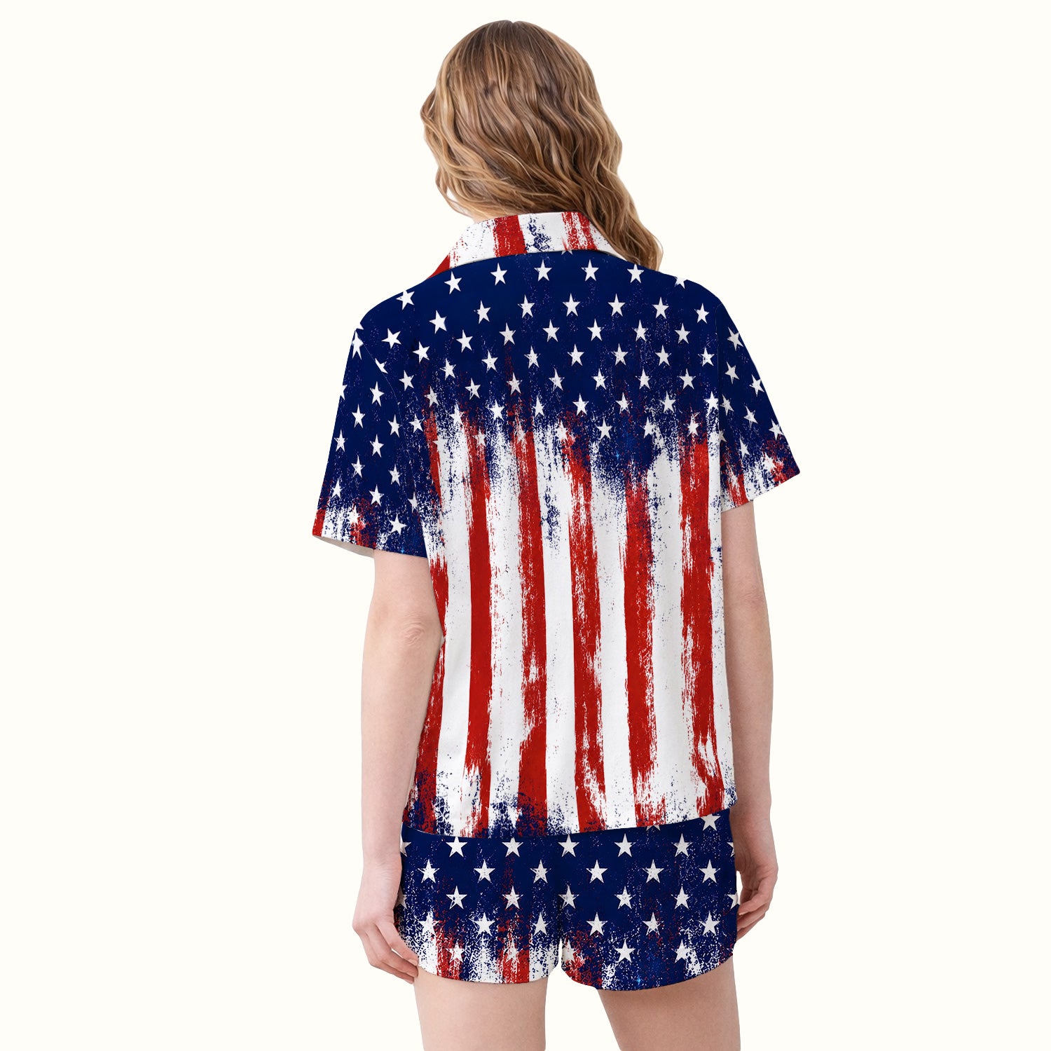 Personalized Patriotic Eagle Flag Pattern Pajama Set, Soft Breathable Fabric Comfortable Sleepwear