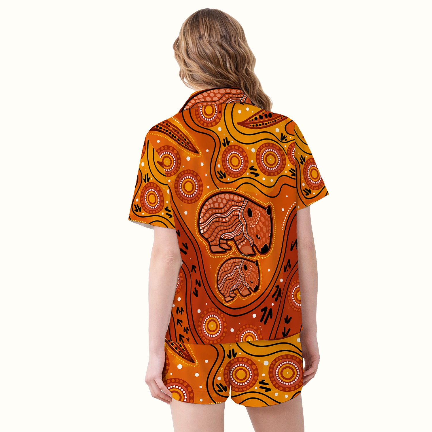 Australian Aboriginal Wombat Family Art Pattern Pajama Set, Soft Breathable Fabric Comfortable Sleepwear