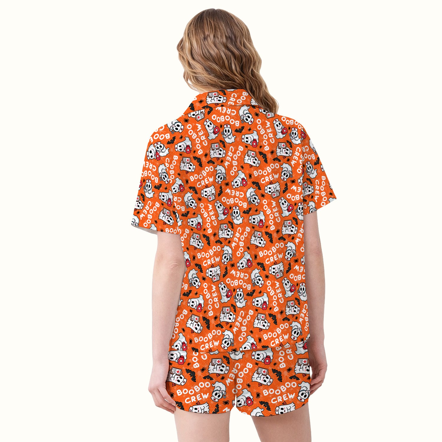 Cute Halloween Boo Boo Crew Ghost Pajama Set, Soft Breathable Fabric Comfortable Sleepwear