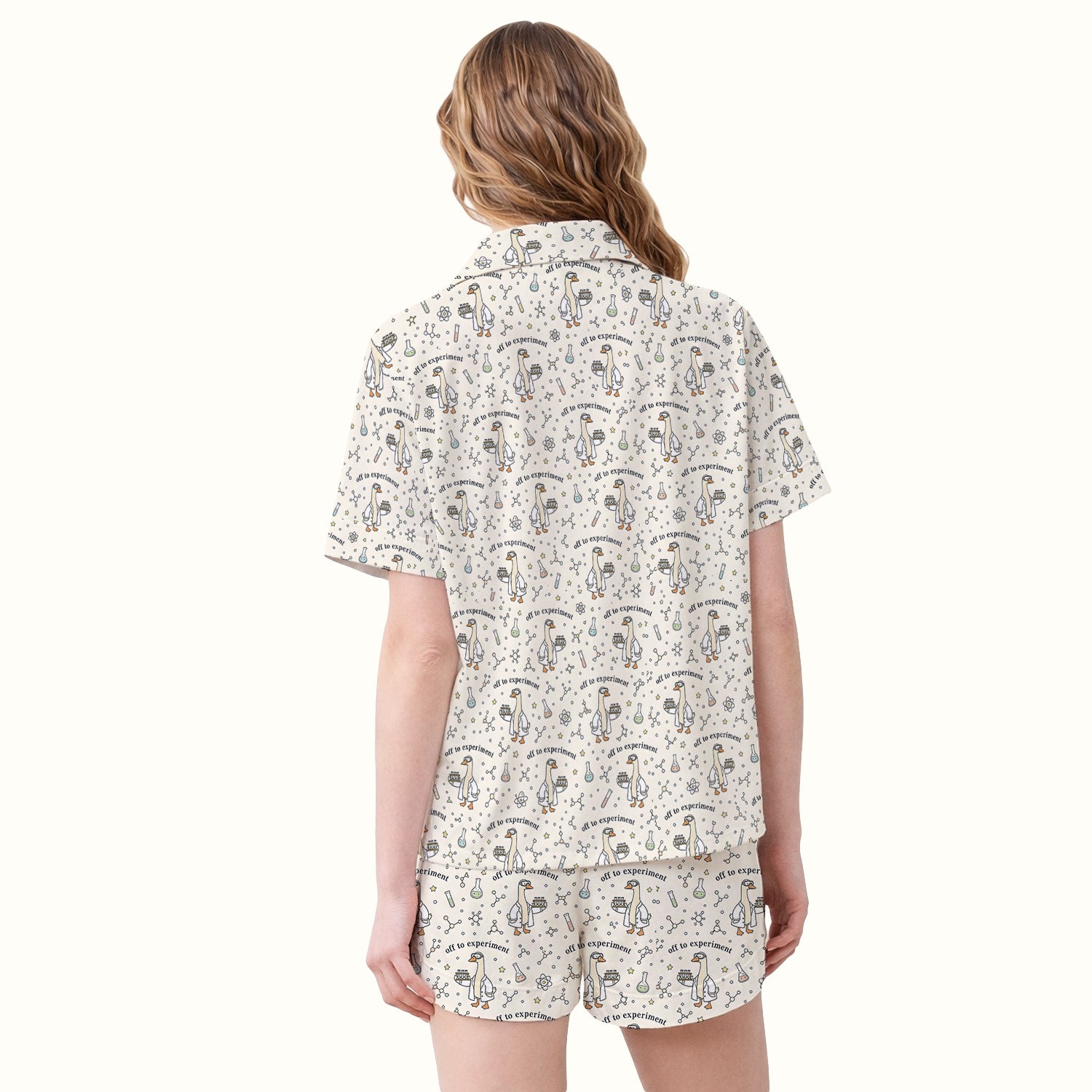 Funny Off To Experiment Scientist Goose Pajama Set, Soft Breathable Fabric Comfortable Sleepwear