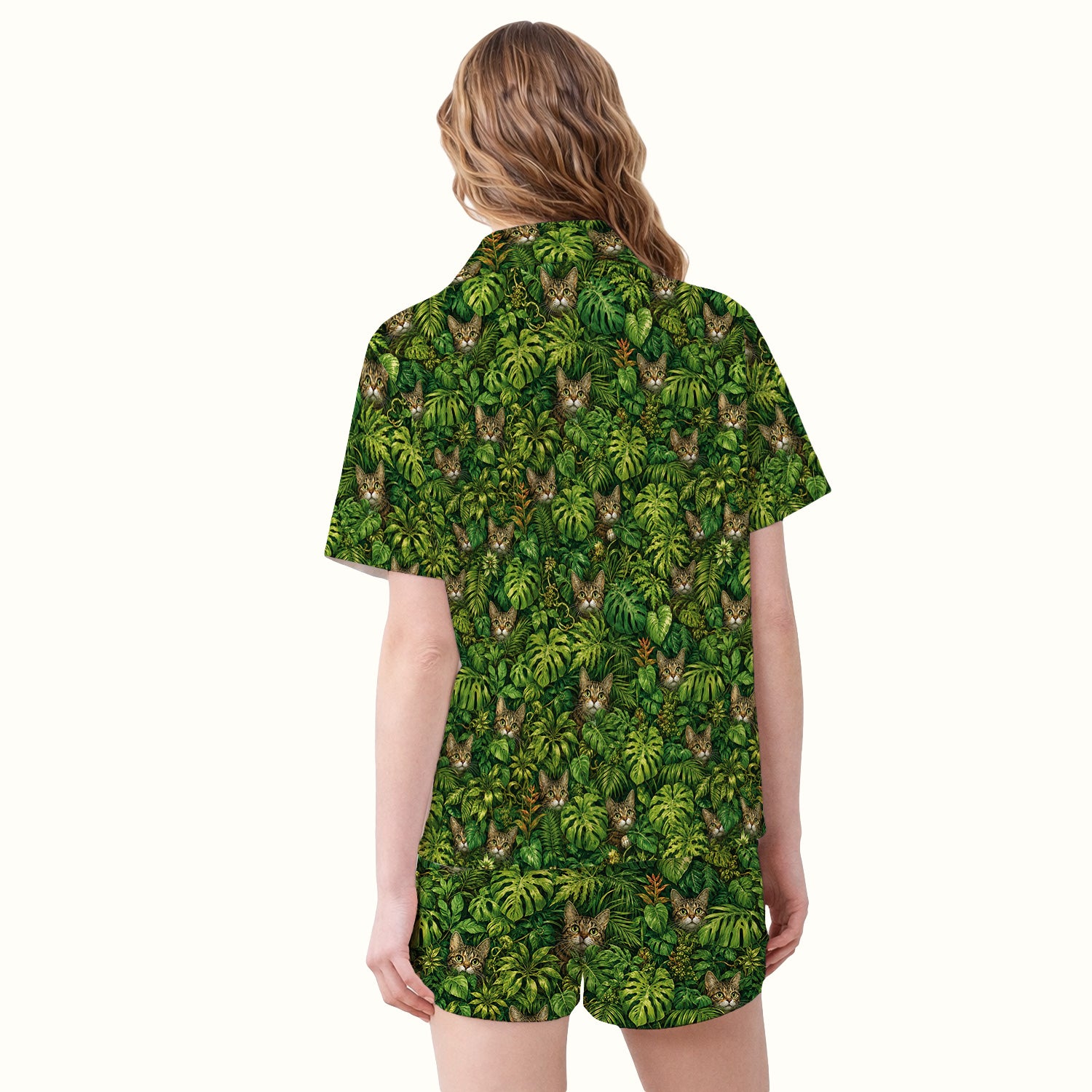 Hidden Jungle Cat Veterinary Nurse Pattern Pajama Set, Soft Breathable Fabric Comfortable Sleepwear
