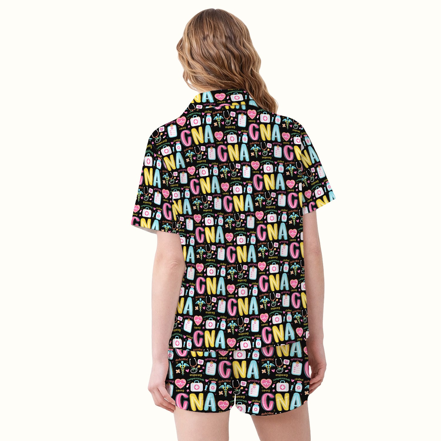 CNA Nurse Appreciation Pattern Pajama Set, Breathable Fabrics Uniform
