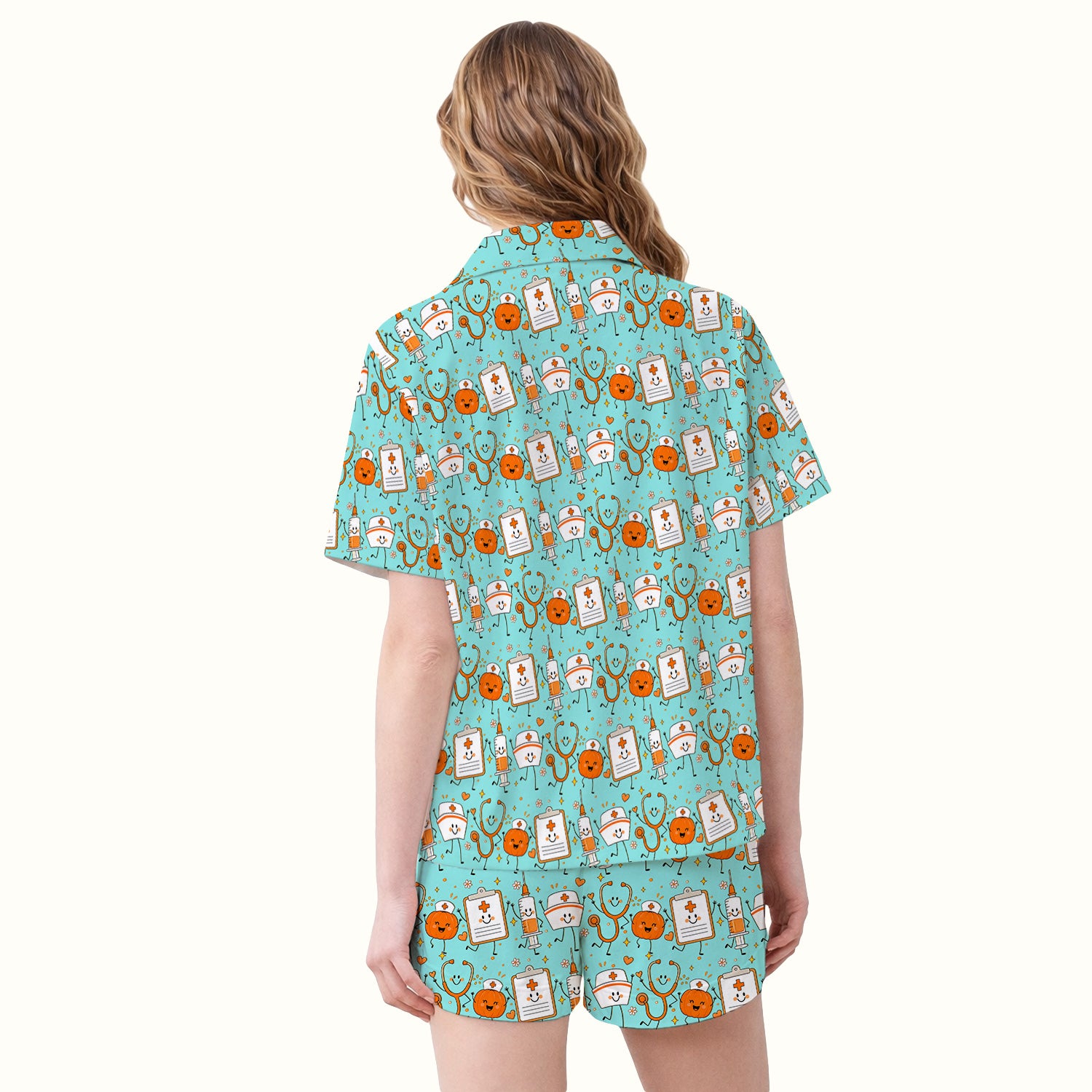 Halloween Stethoscope And Medical Icons Pajama Set, Soft Breathable Fabric Comfortable Sleepwear