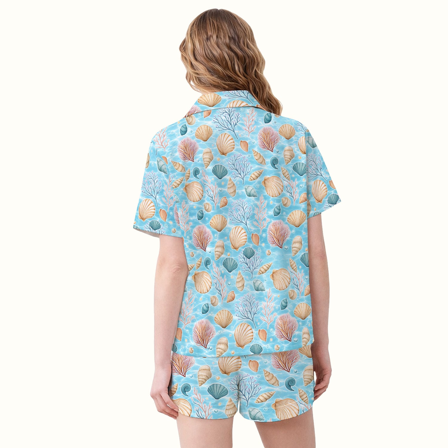 Cute Nurse Coastal Seashell And Coral Reef Pajama Set, Breathable Fabrics Uniform