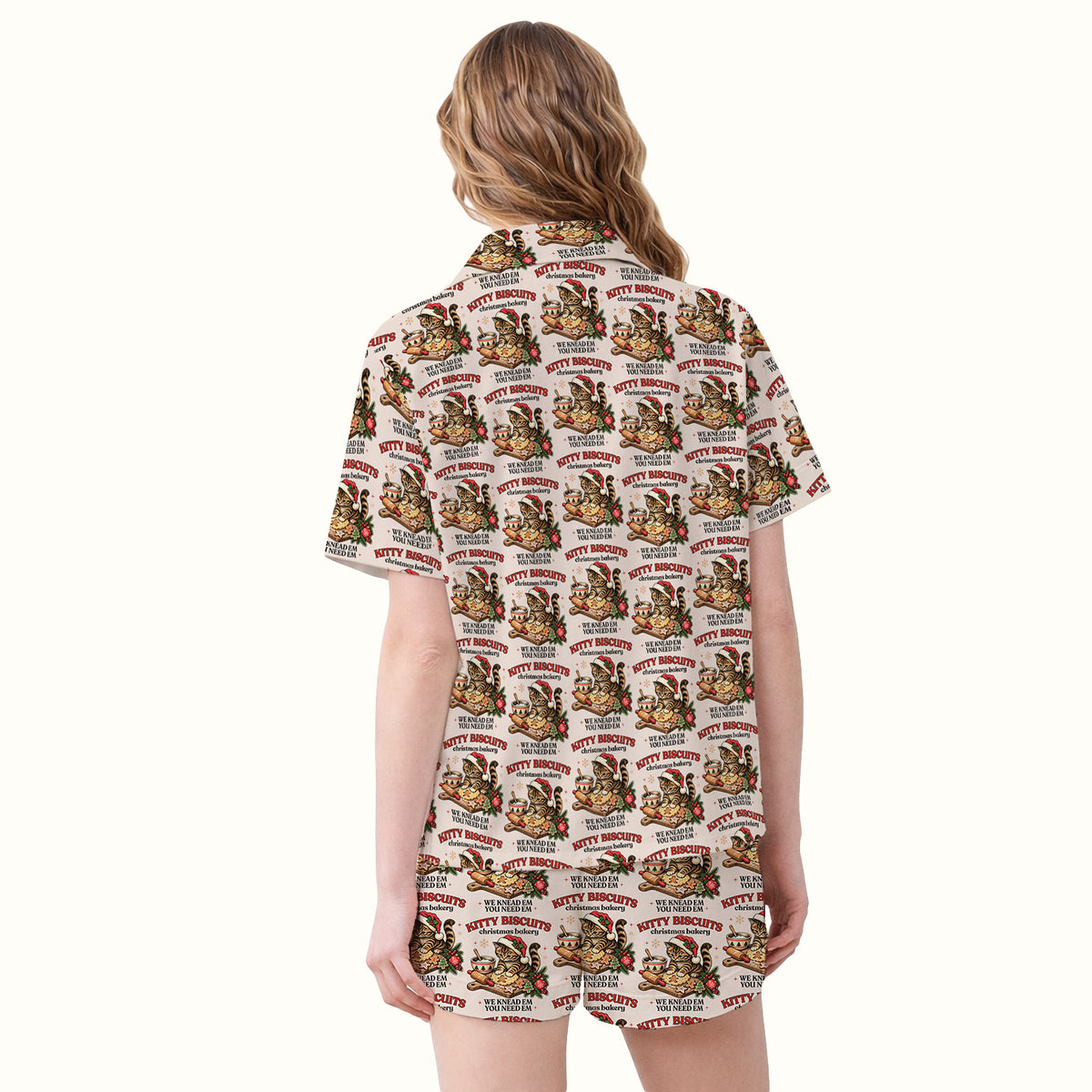 Christmas Santa And Gingerbread Pattern Pajama Set, Soft Breathable Fabric Comfortable Sleepwear