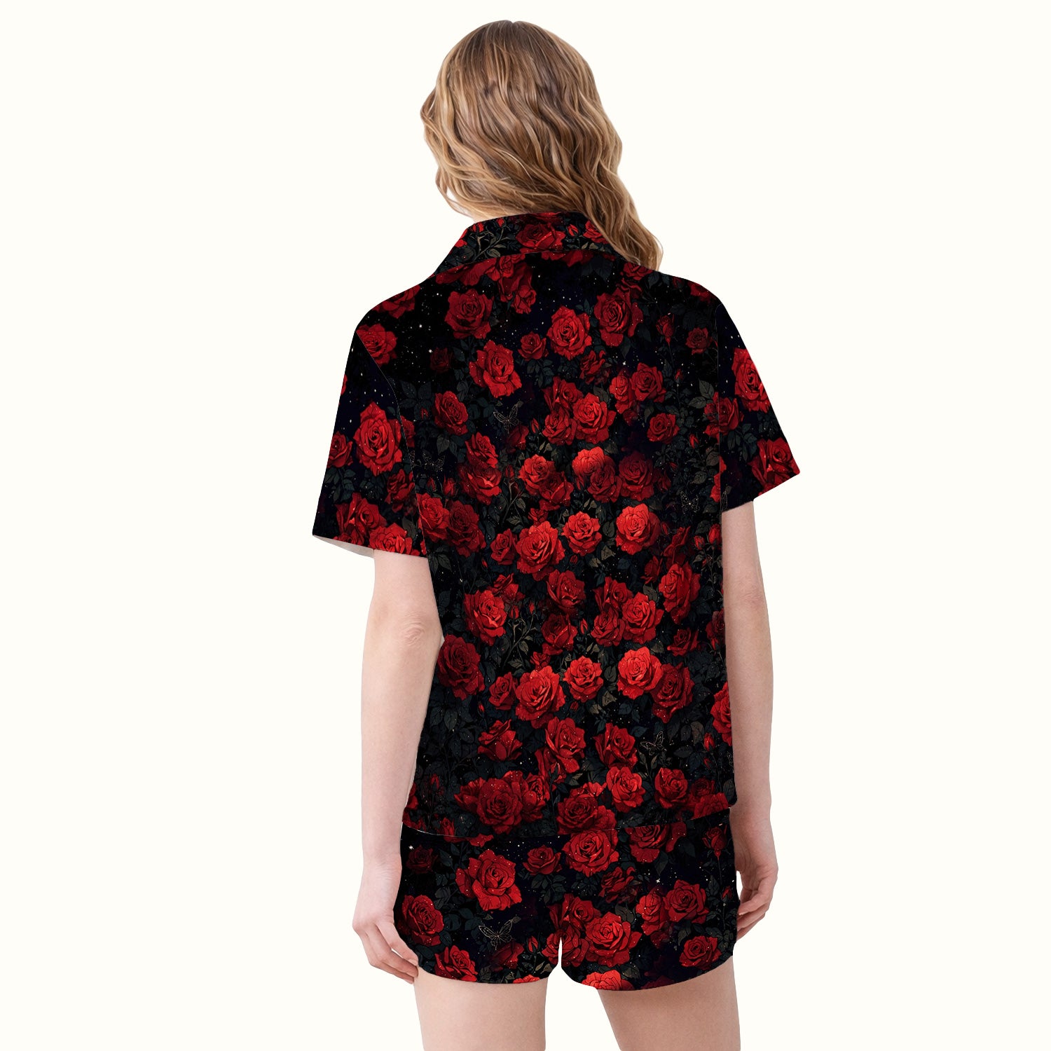Gothic Red Moon Cat Nurse for Veterinary Staff, RN, CNA, Rose Medical Pajama Set, Soft Breathable Fabric Comfortable Sleepwear