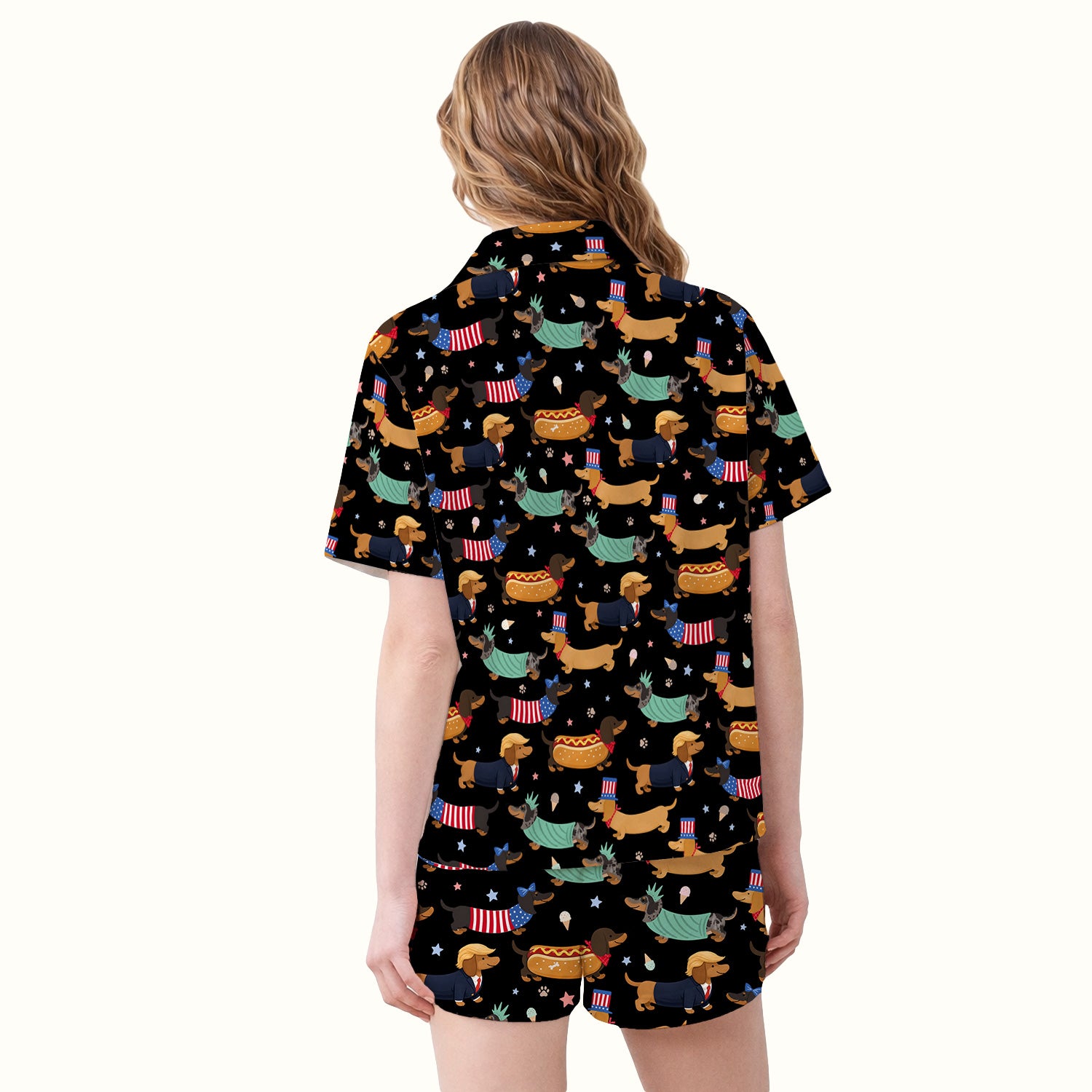 Funny Patriotic Dachshund Costume Dogs Pattern Pajama Set, Breathable Fabrics Uniform