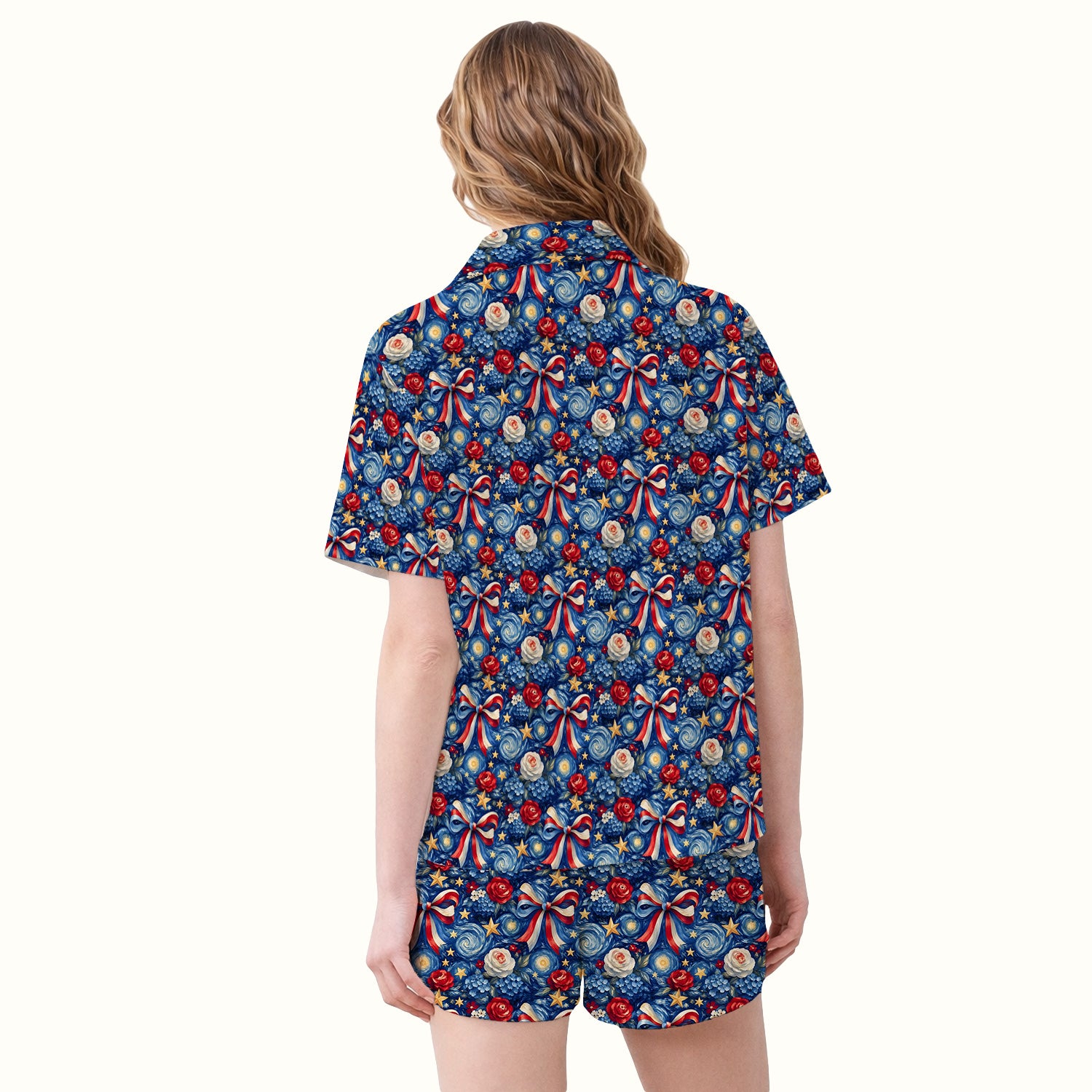 Patriotic Starry Bow Nurse for RN, CNA, Healthcare Workers Pajama Set, Soft Breathable Fabric Comfortable Sleepwear