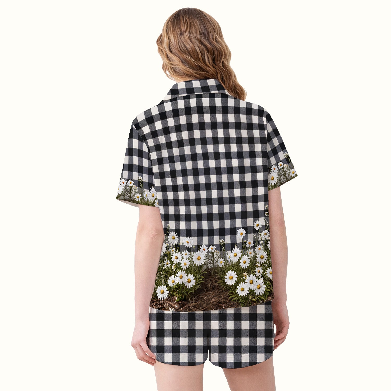 Highland Cow Daisy Pattern Pajama Set, Soft Breathable Fabric Comfortable Sleepwear