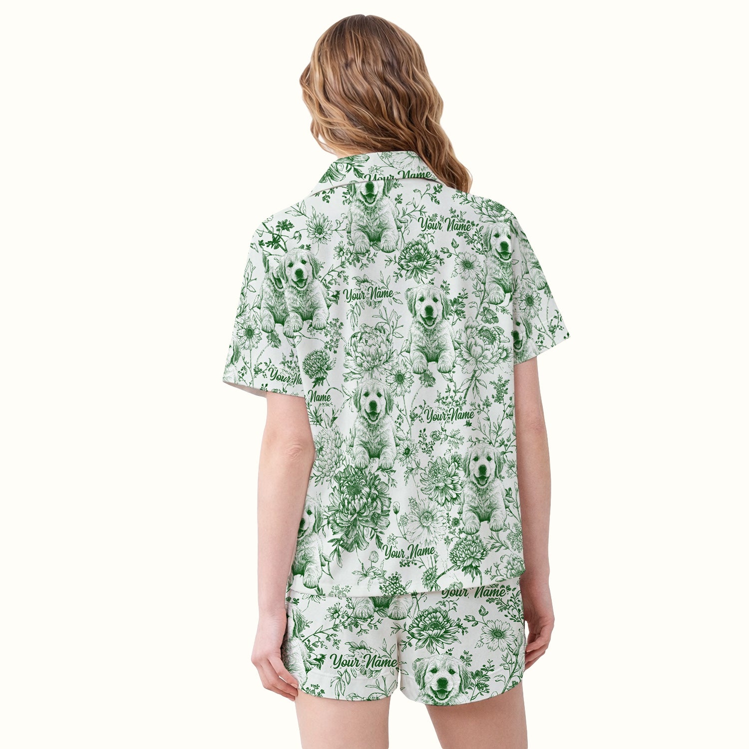 Personalized Custom Pet Photo Name Floral Pattern Pajama Set, Soft Breathable Fabric Comfortable Sleepwear