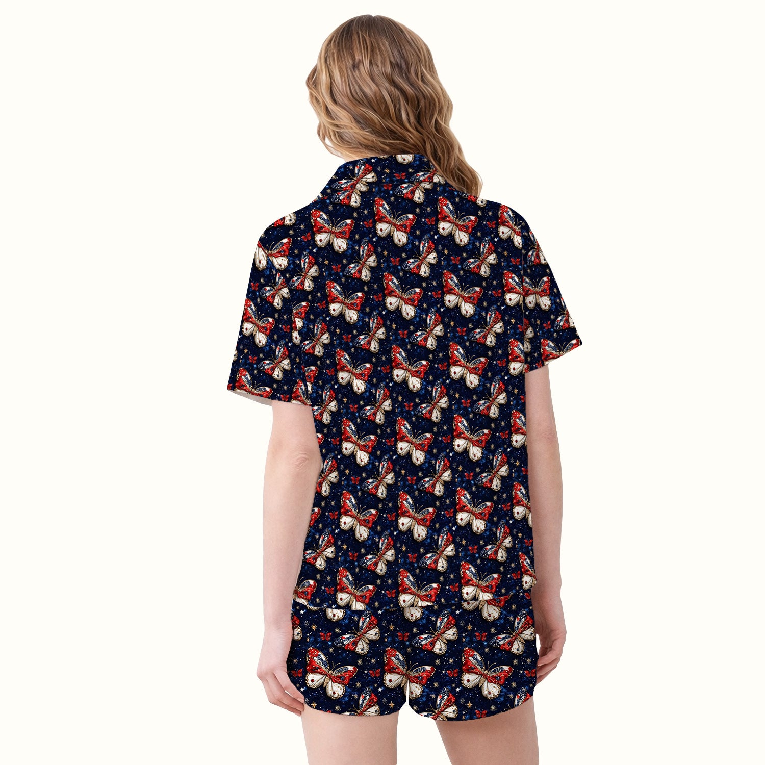 Patriotic Butterfly Nurse for RN & CNA, Americana Stars Healthcare Workers Uniform Pajama Set, Soft Breathable Fabric Comfortable Sleepwear