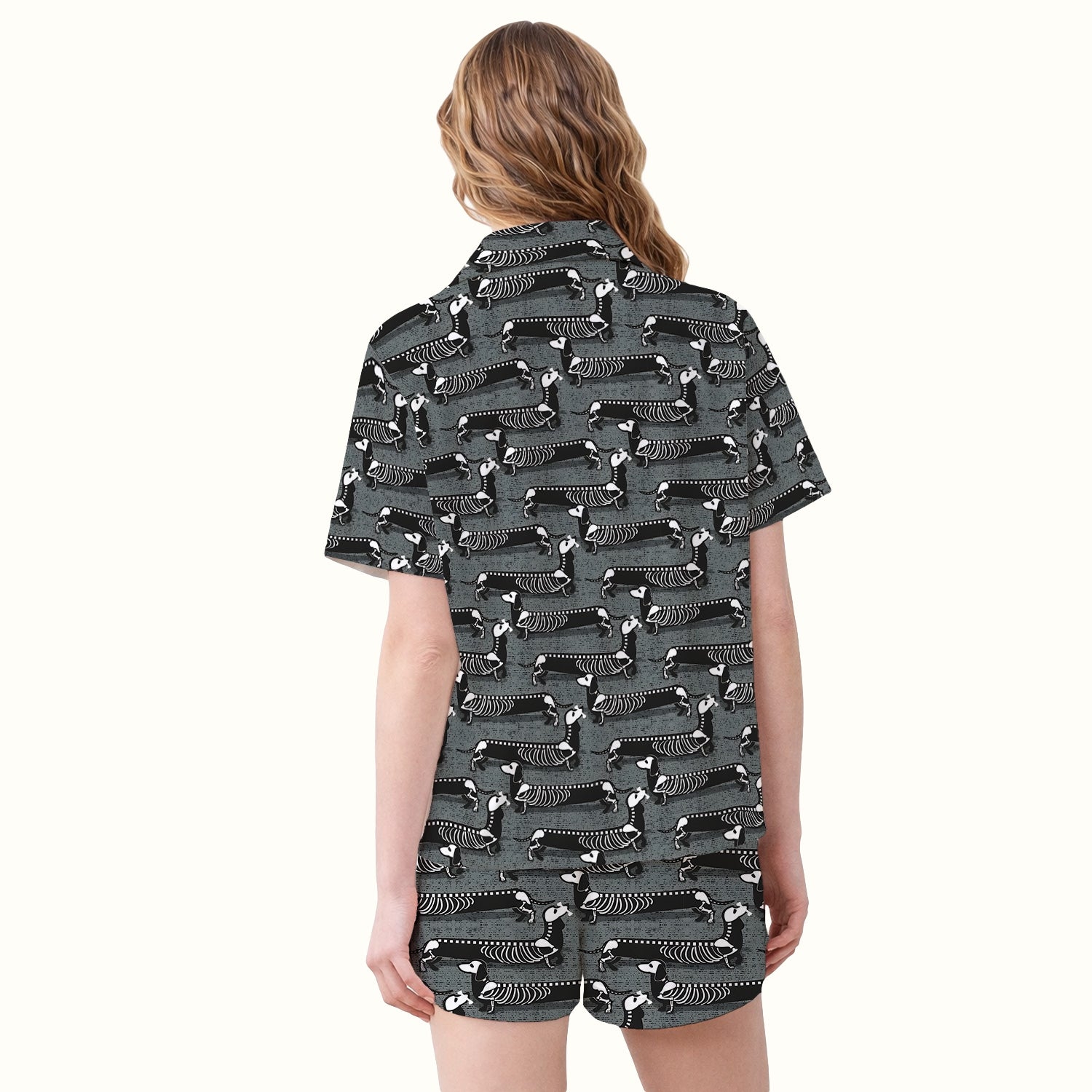 X-Ray Dachshund Skeleton Pajama Set, Soft Breathable Fabric Comfortable Sleepwear