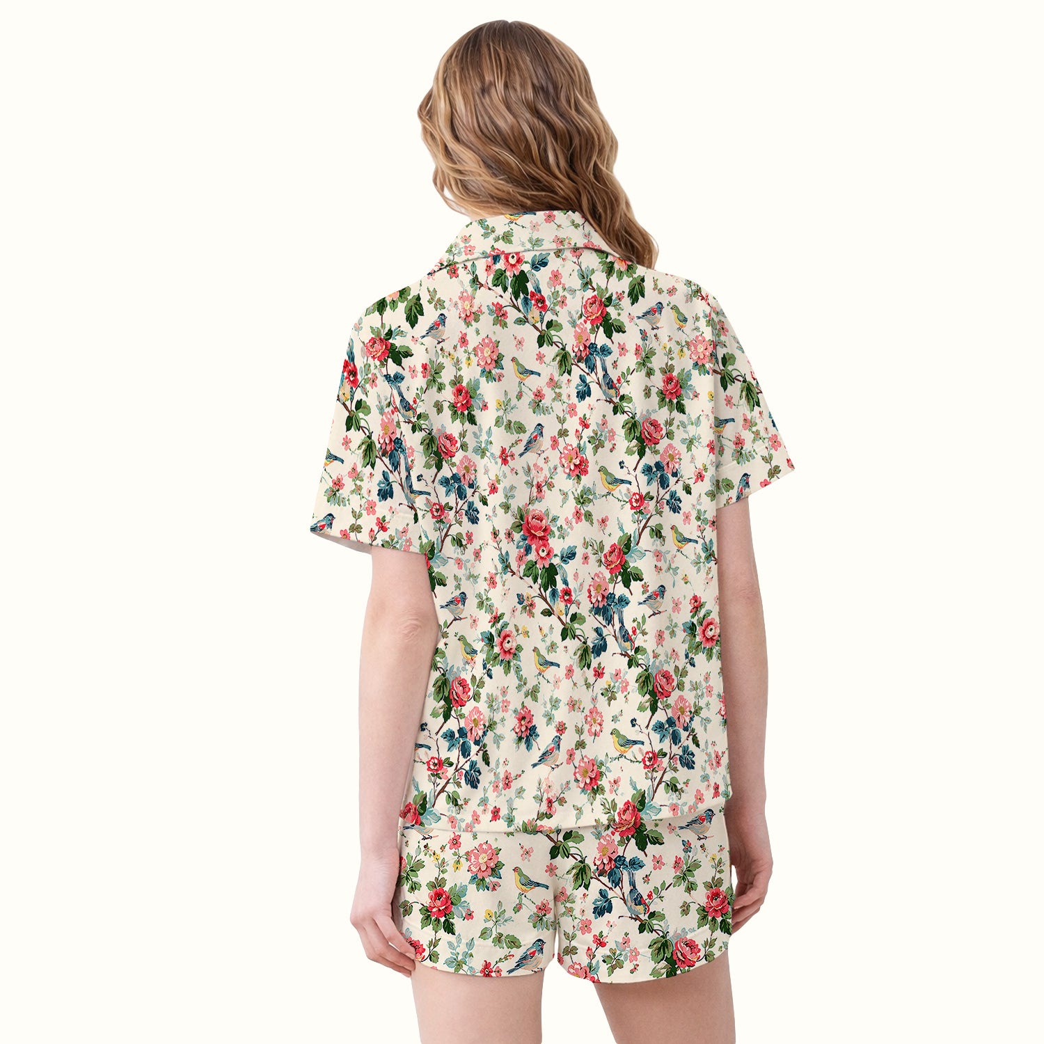 Songbird Rose Garden Pattern Pajama Set, Soft Breathable Fabric Comfortable Sleepwear