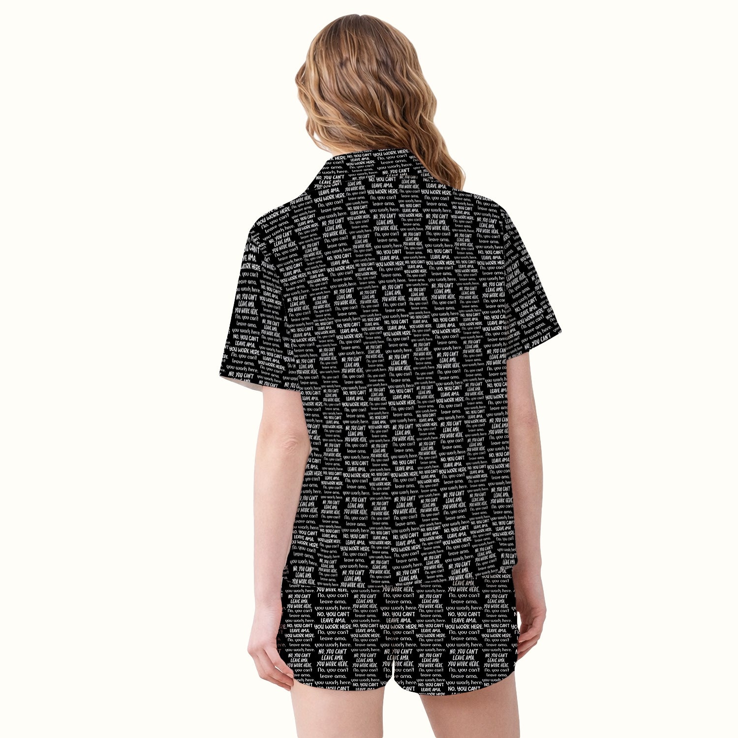 Funny Repeating Nurse Work Quote Text Pattern Pajama Set, Soft Breathable Fabric Comfortable Sleepwear