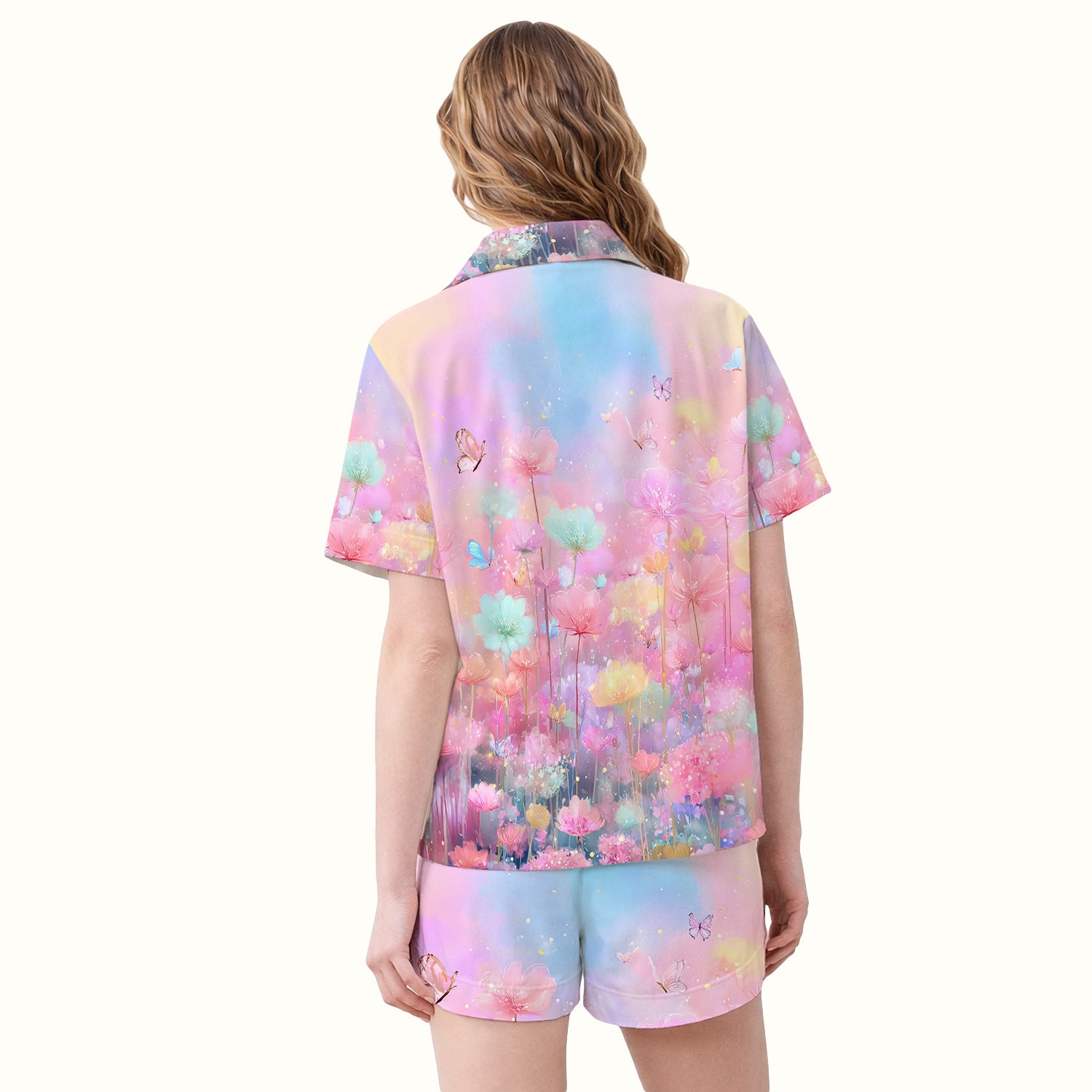Dreamy Pastel Watercolor Floral Garden Pajama Set, Breathable Fabrics Uniform