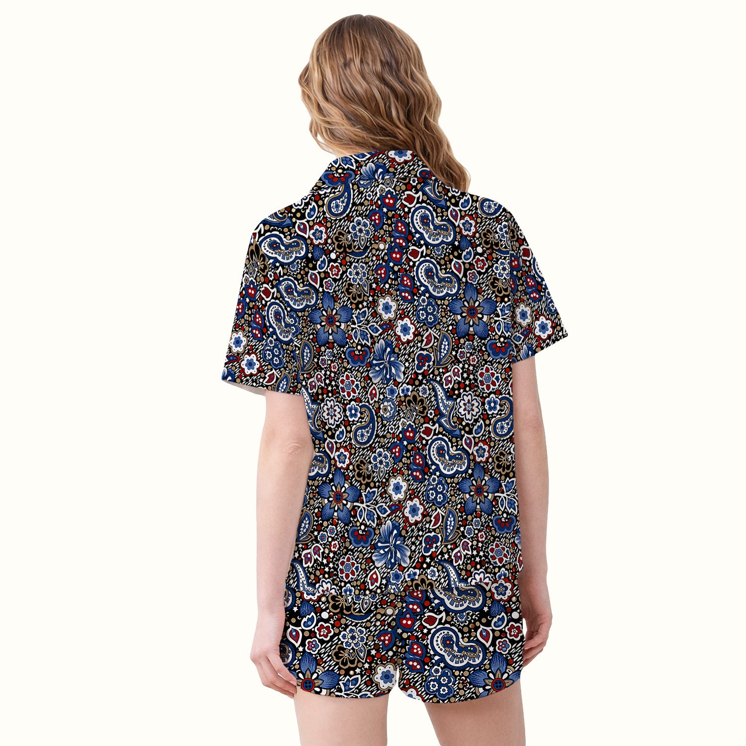 Classic Paisley Floral Pattern Pajama Set, Soft Breathable Fabric Comfortable Sleepwear