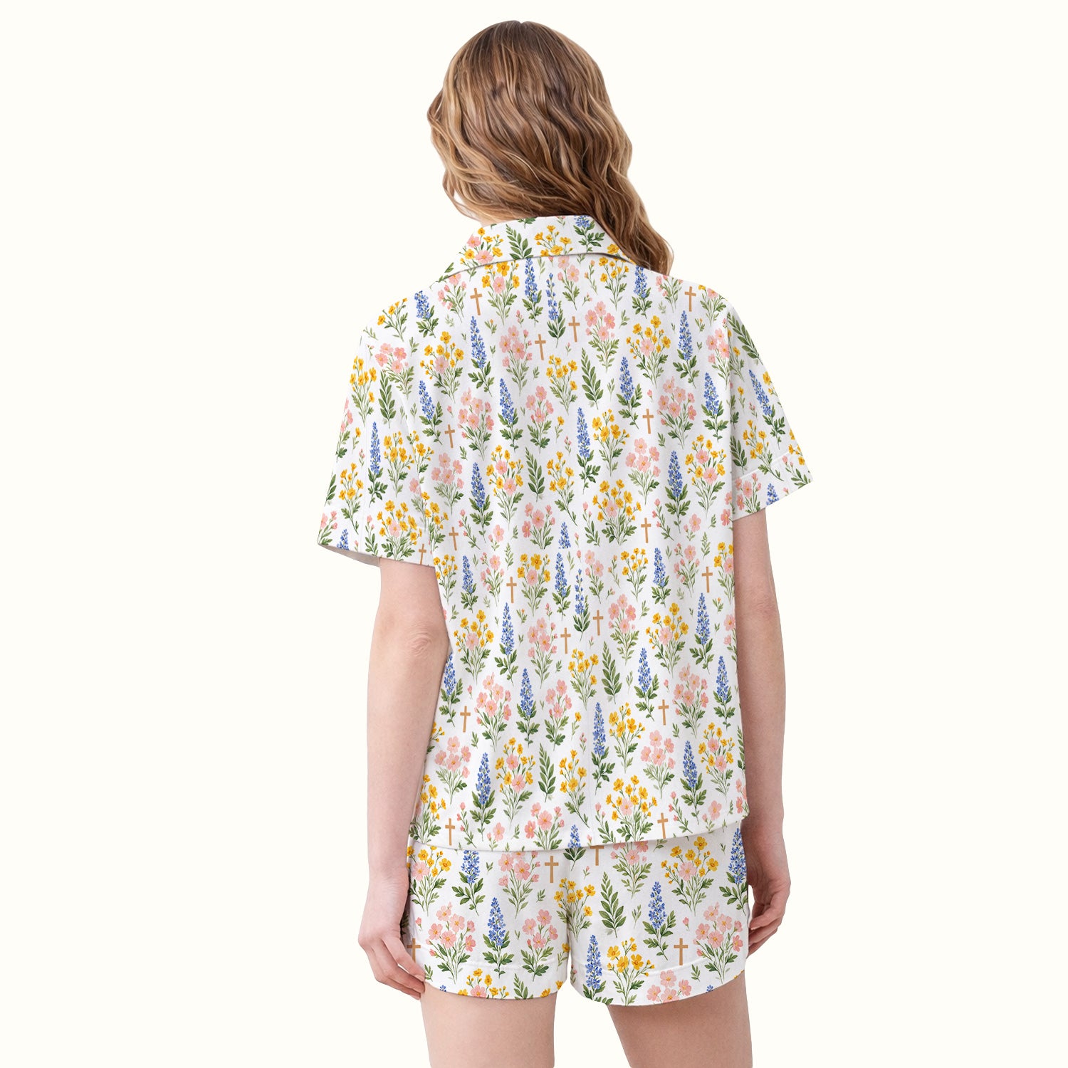 Pastel Floral Cross Nursing Pajama Set, Breathable Fabrics Uniform