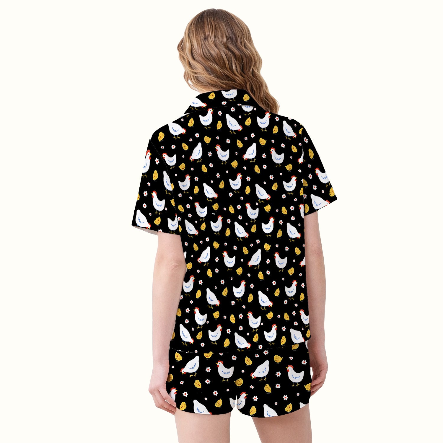 Chicken And Cute Chicks Pattern Pajama Set, Breathable Fabrics Uniform