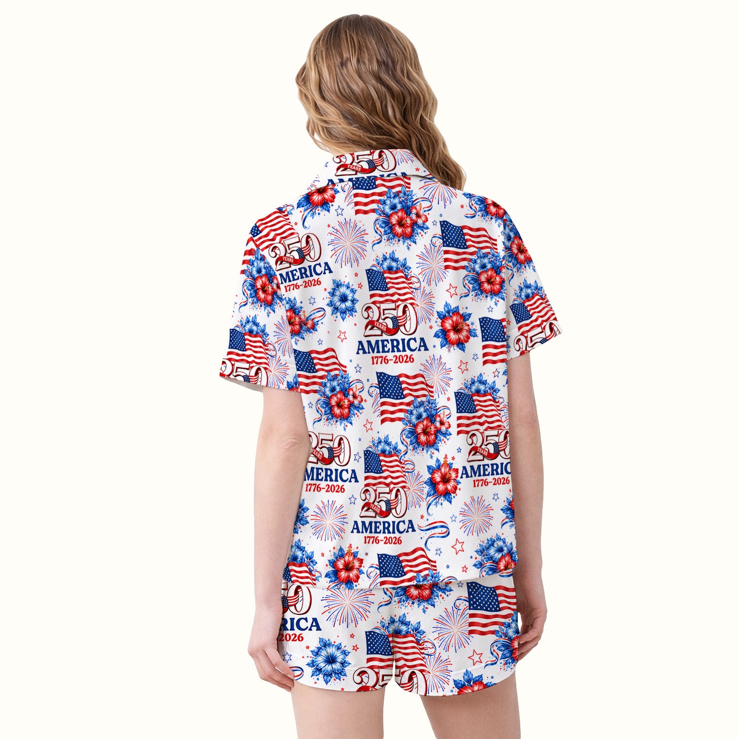 America 250 with Flag Firework Pattern Pajama Set, Soft Breathable Fabric Comfortable Sleepwear