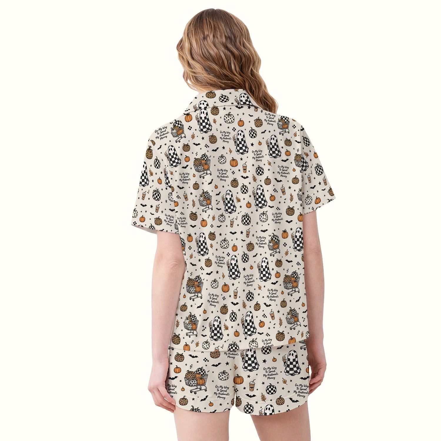 Halloween On My Way To Spend My Husband's Money Pajama Set, Soft Breathable Fabric Comfortable Sleepwear