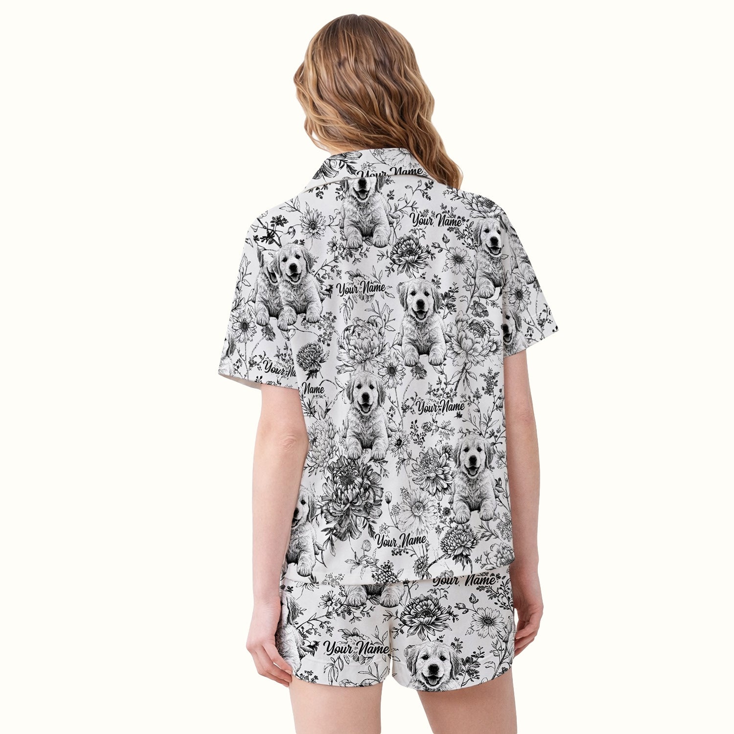 Personalized Custom Pet Photo Name Floral Pattern Pajama Set, Soft Breathable Fabric Comfortable Sleepwear